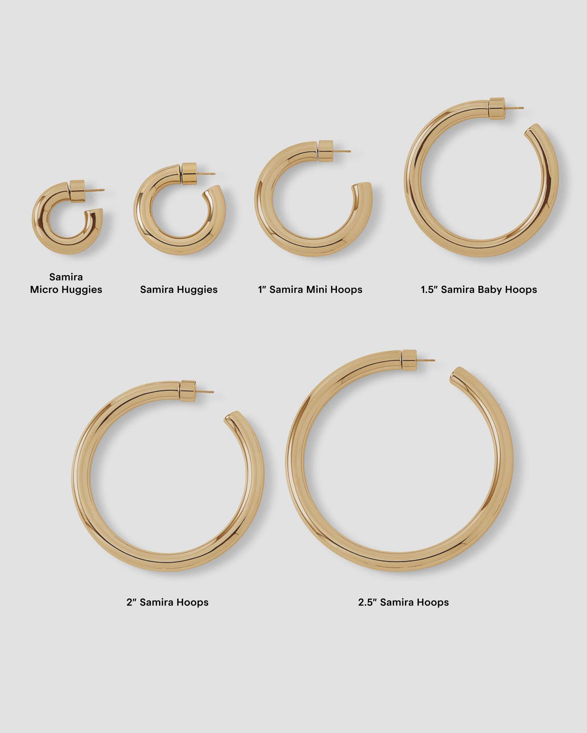 Family comparison chart from Samira huggies to 2.5-inch hoops