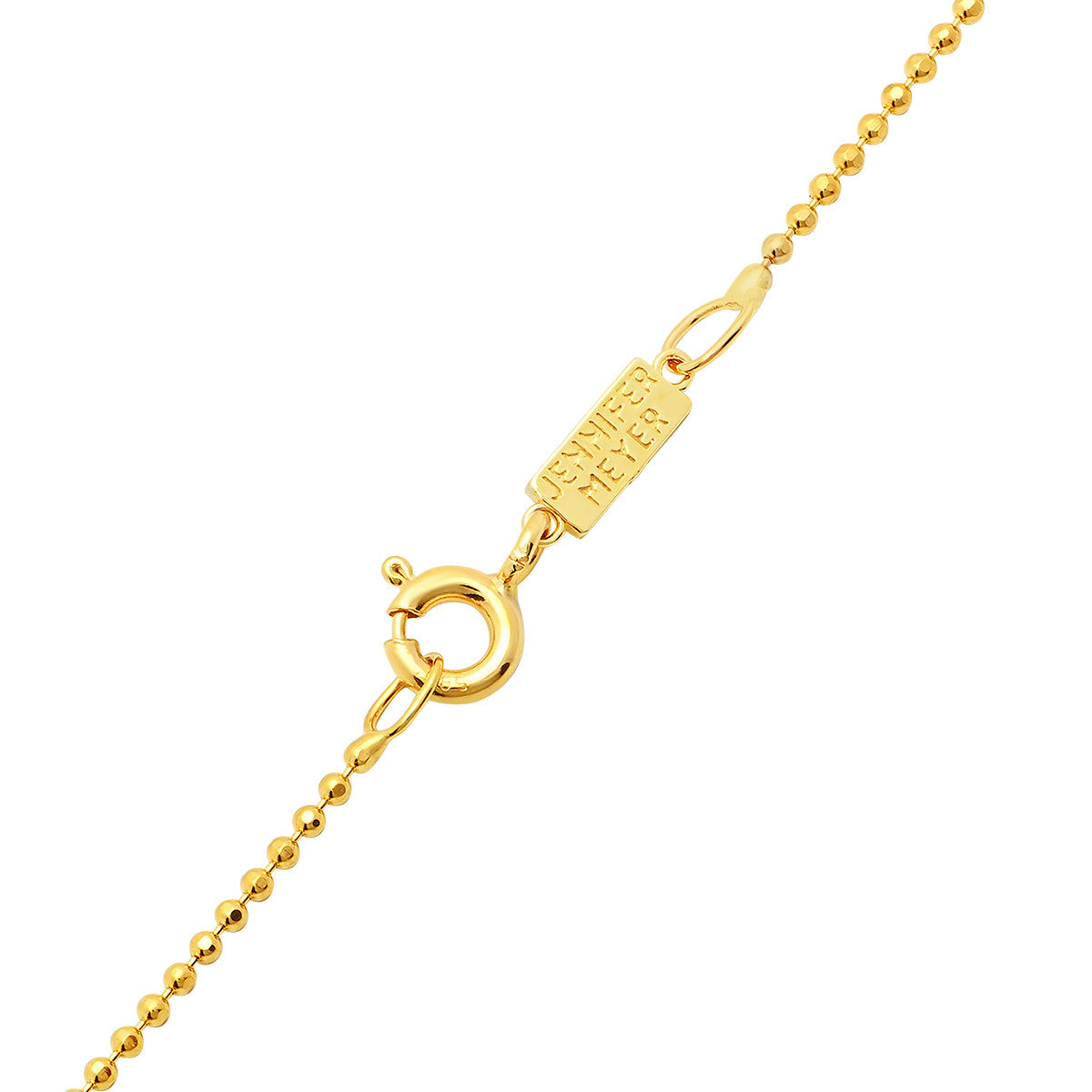 Diamond-cut gold bead chain and spring-ring clasp detail