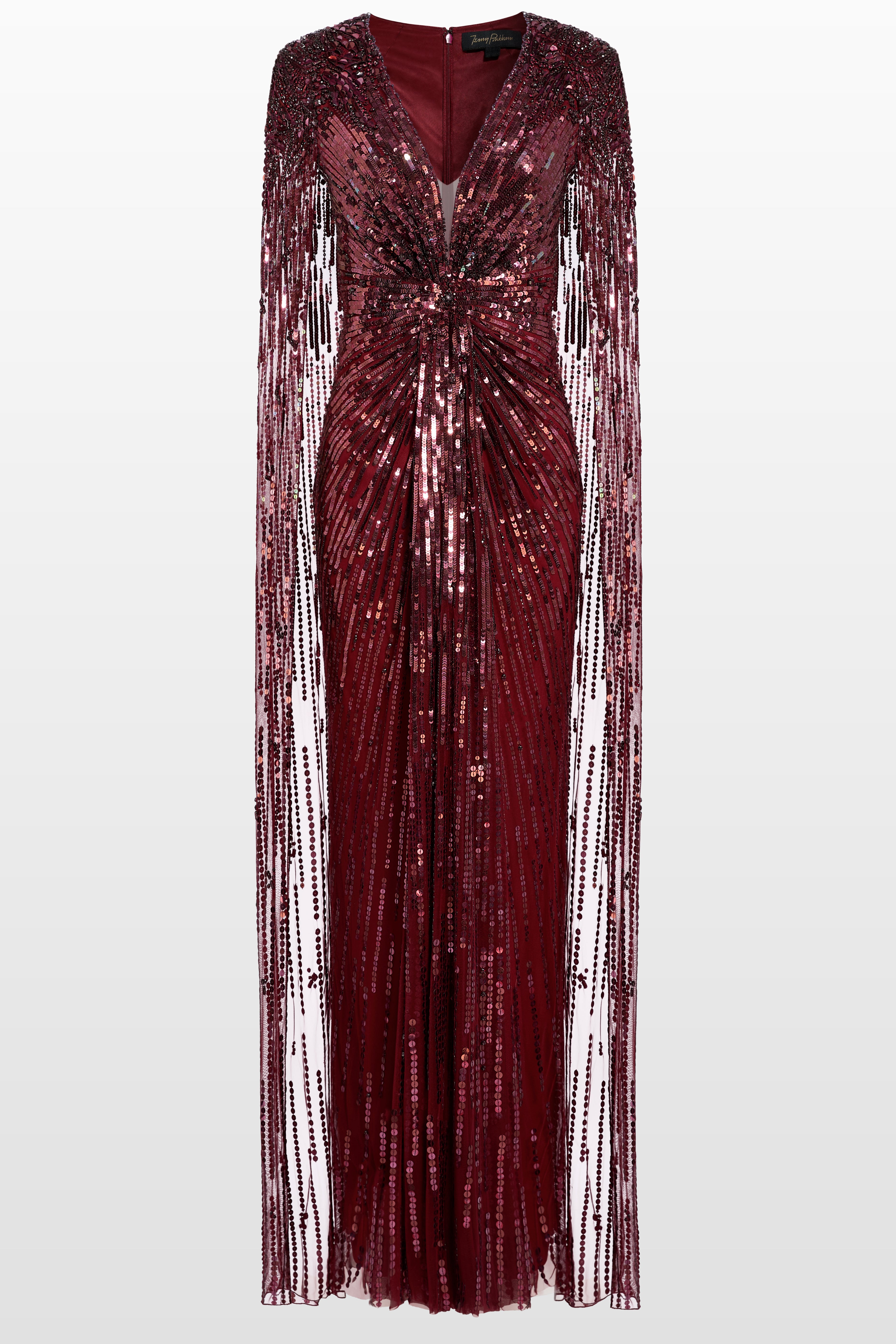 Gold Rush Cape-Sleeve Gown
