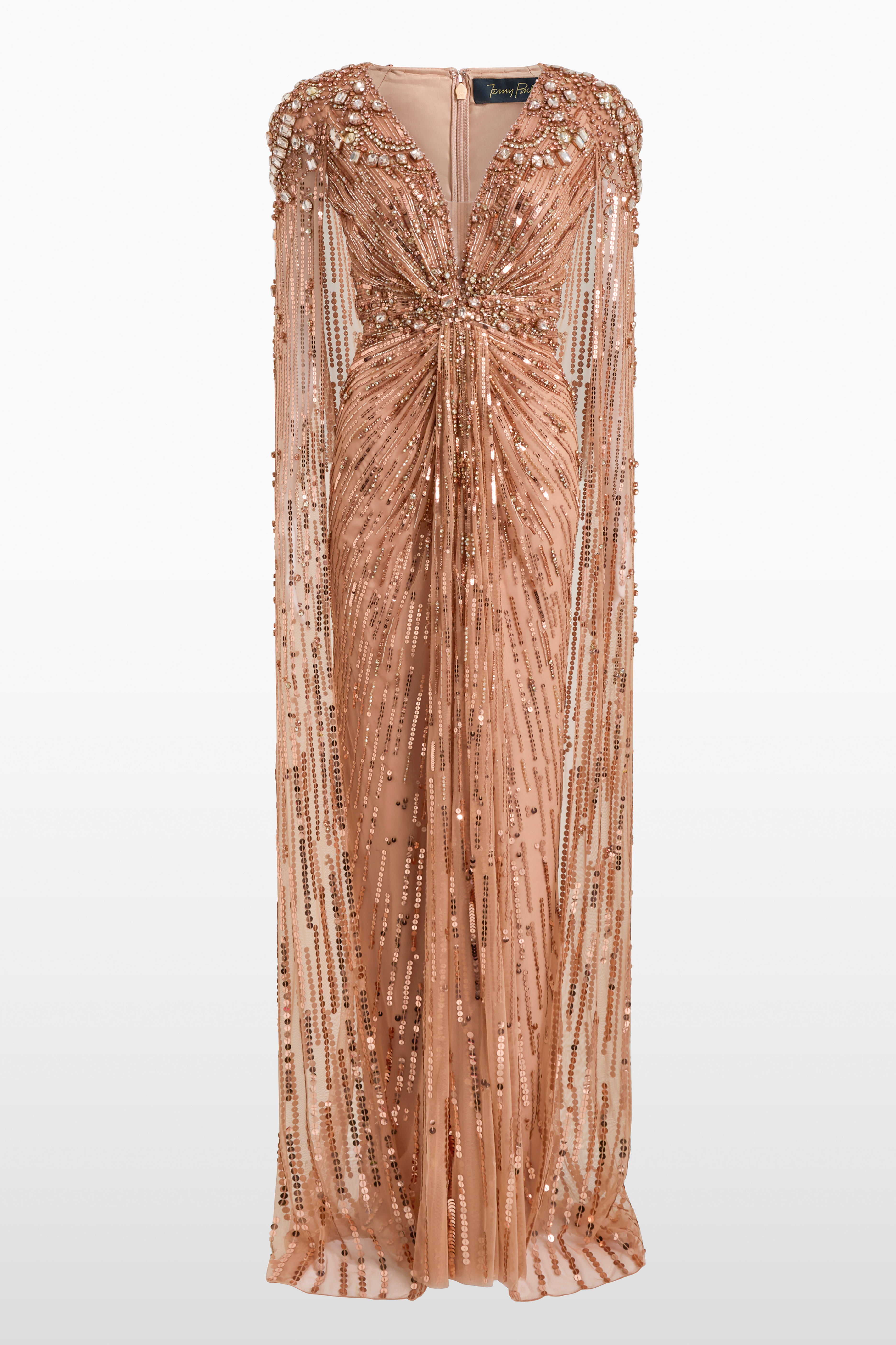 Lotus Lady Cape-Sleeve Gown