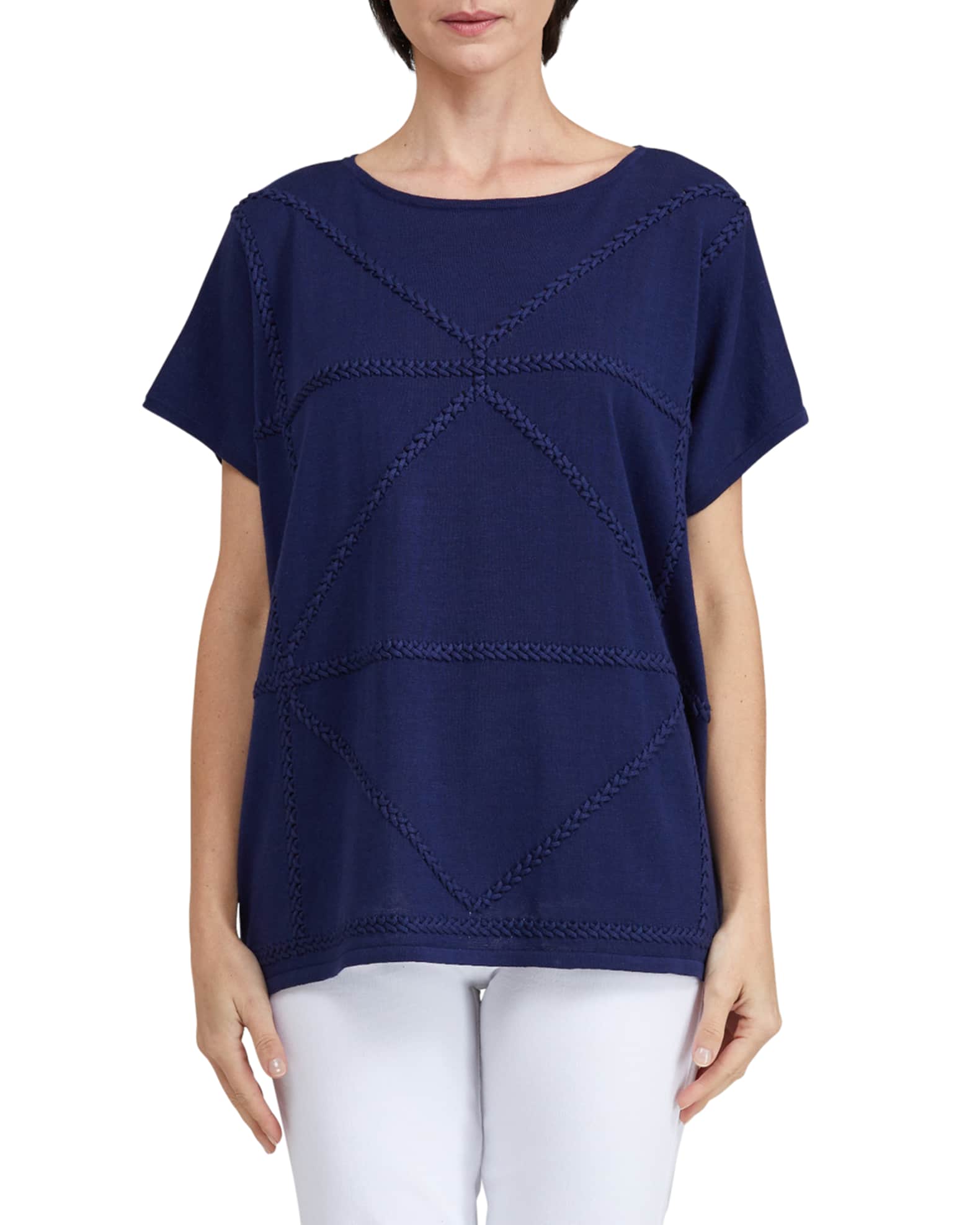 Twist-Detail Short-Sleeve Cotton Sweater