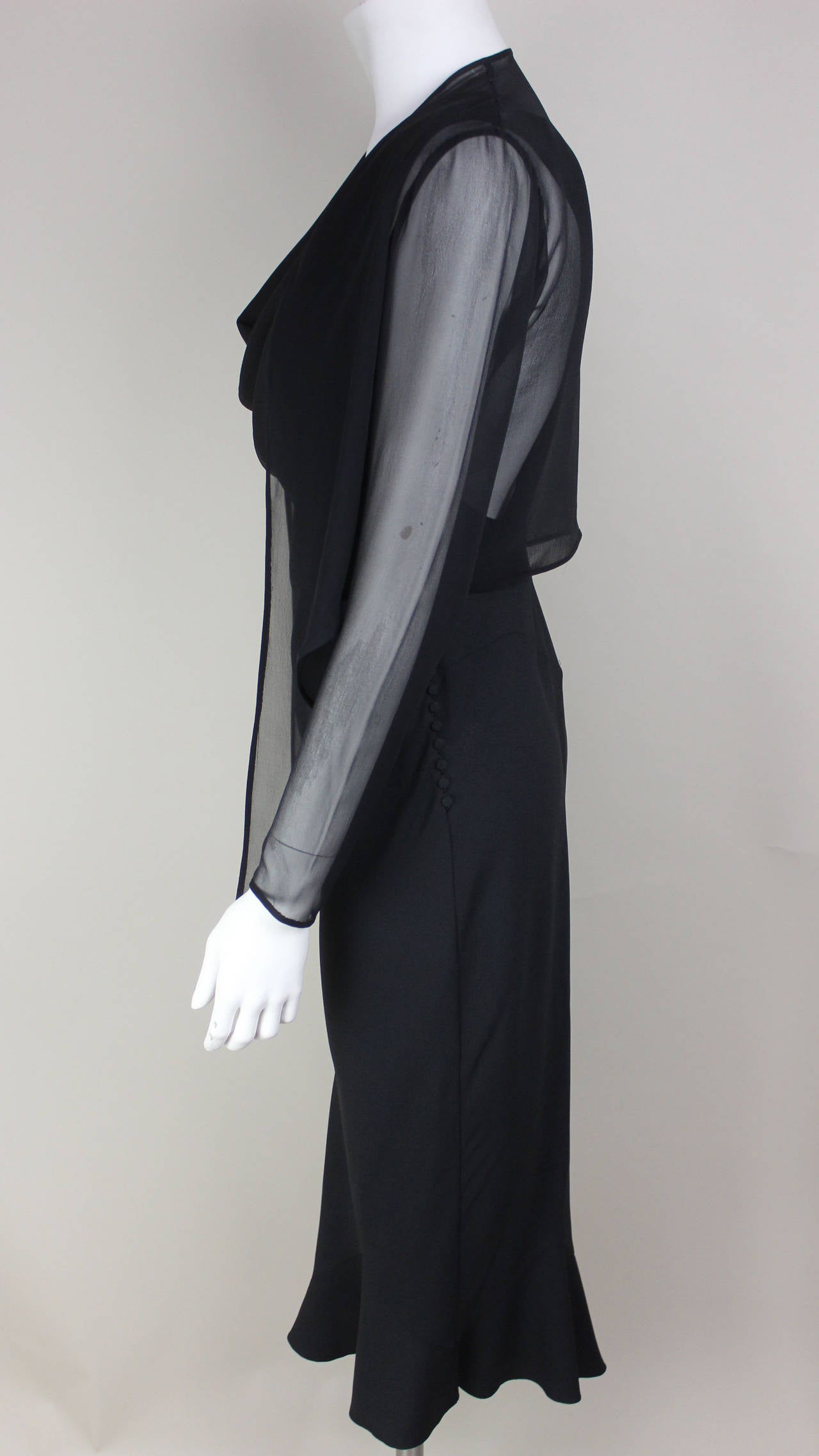 Side view showing the dress hanging on the bias