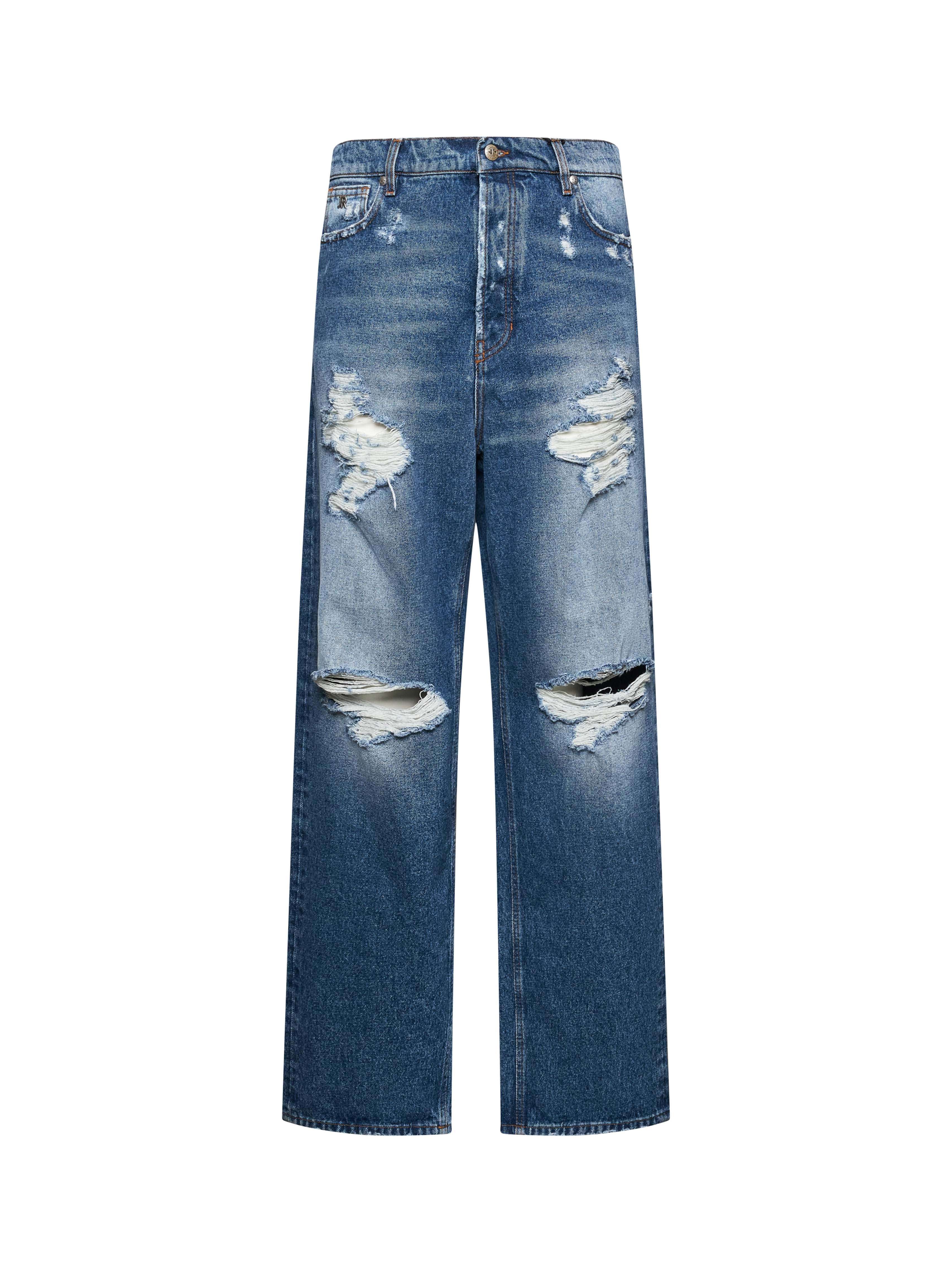 Rear view showing the straight leg and distressed finish