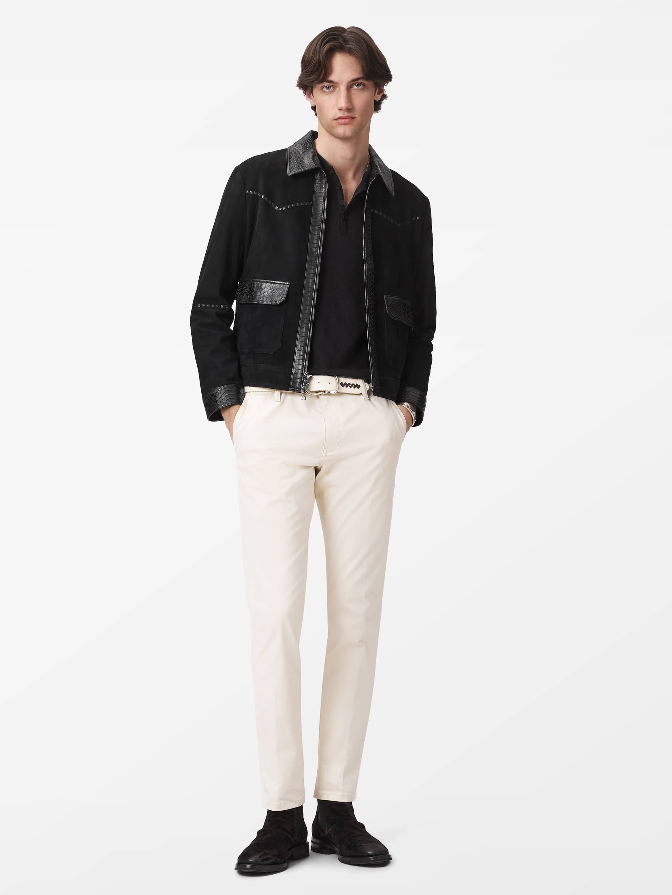 Full-length look emphasizing the shorter body proportion