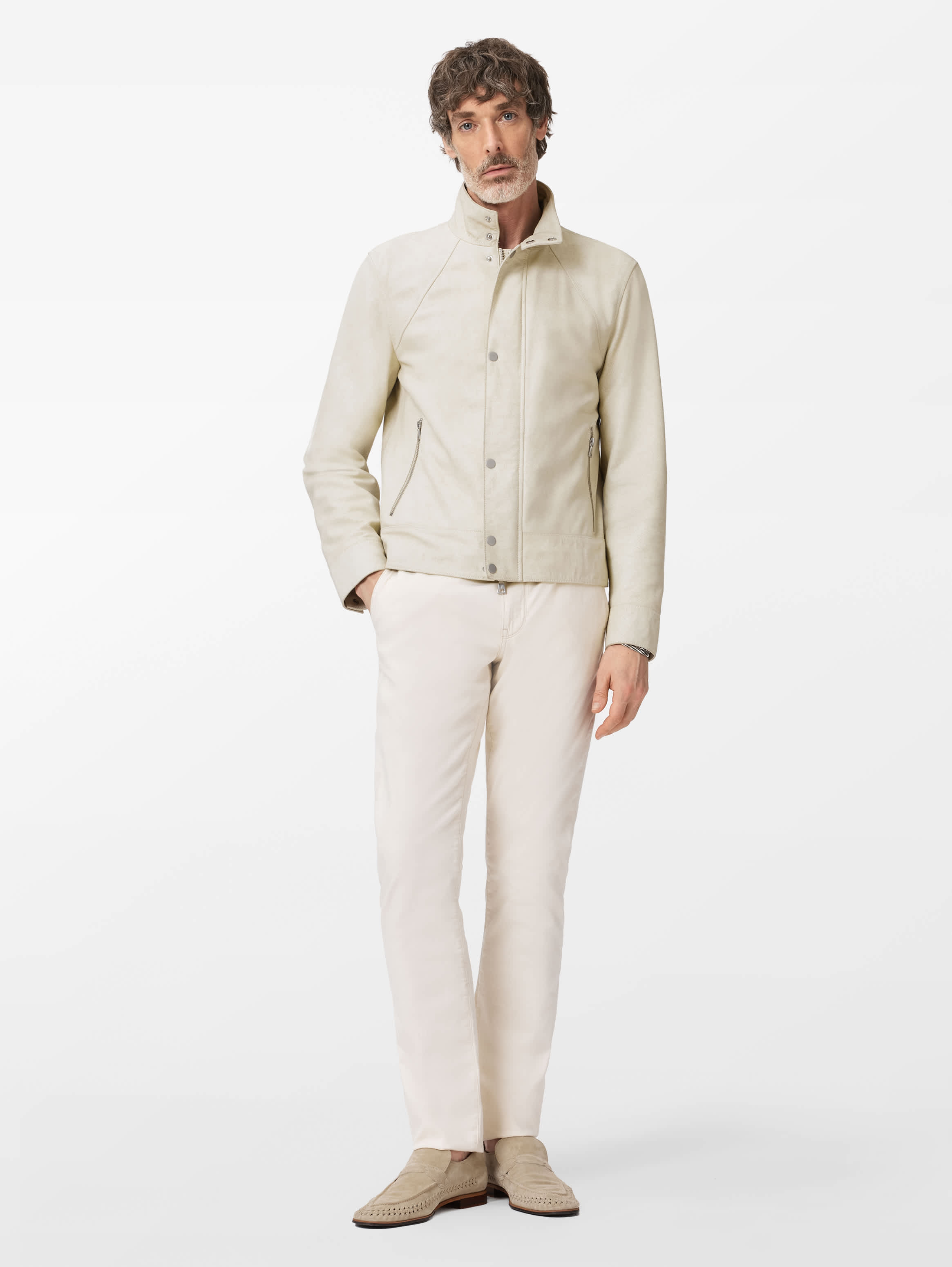 Full-length look emphasizing the cropped cut