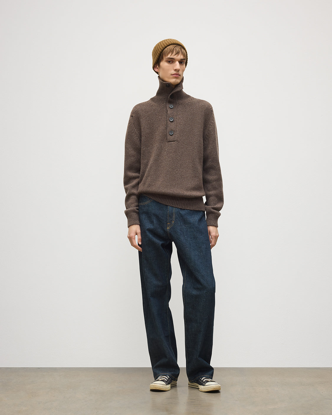 Douglas Button Neck Brown Cashmere Jumper