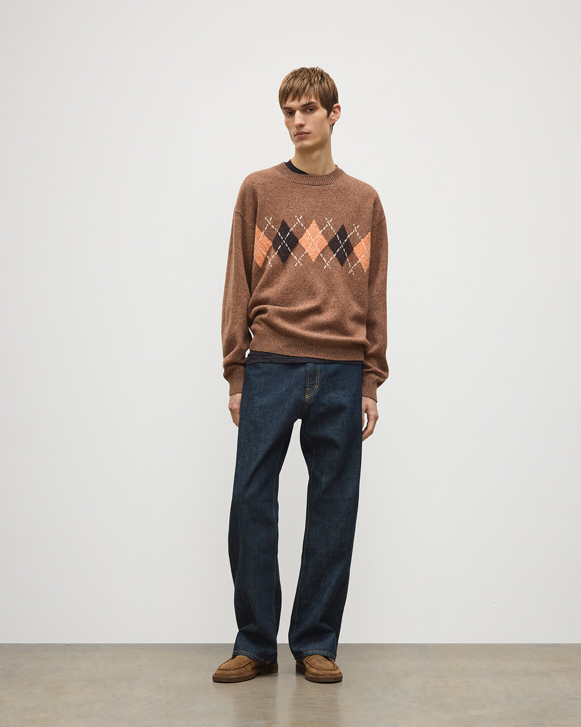 Rusky Brown Argyle Lambswool Jumper