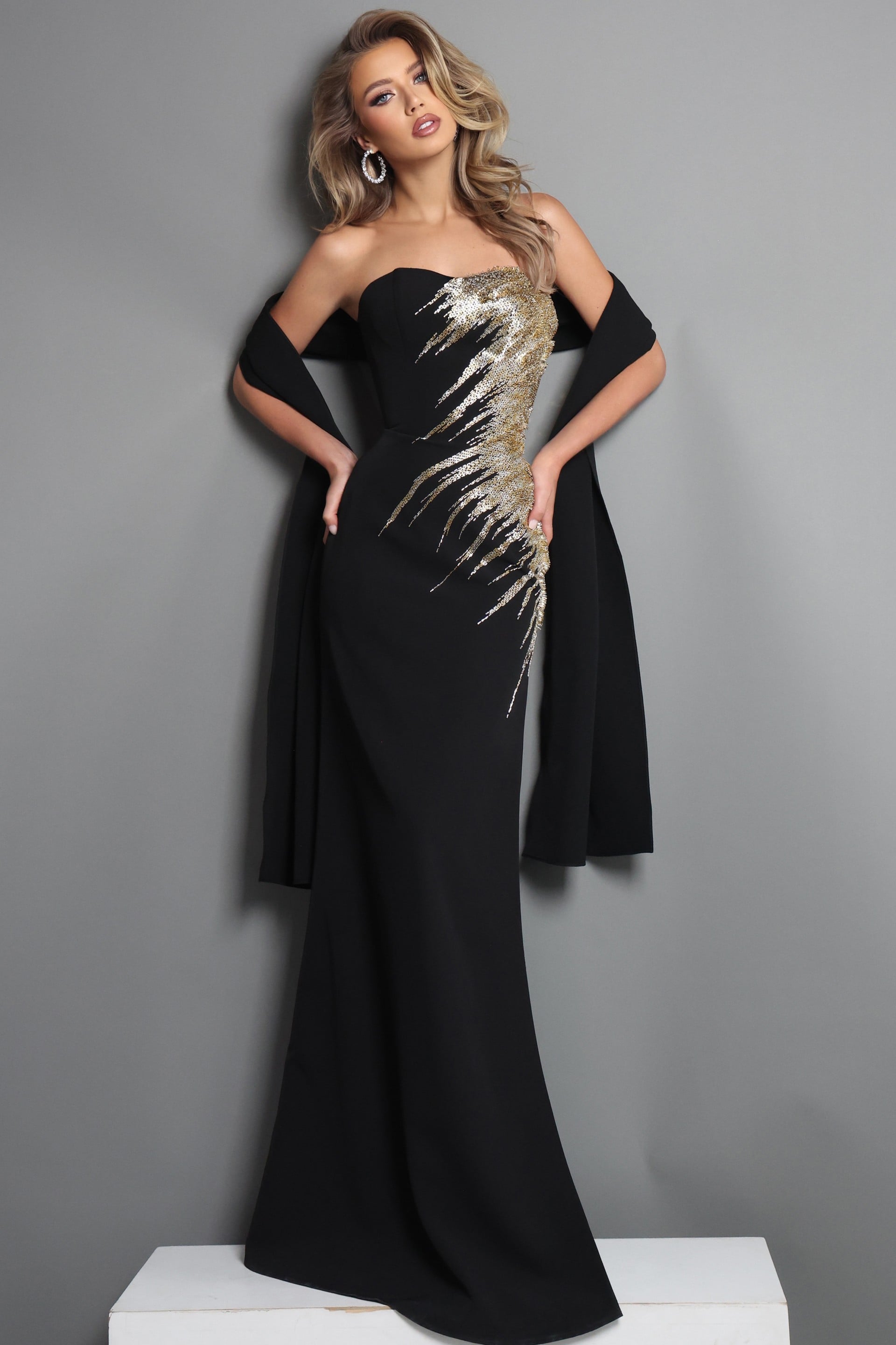 Strapless Gold Sequin Embroidery Mermaid Long Dress 51900