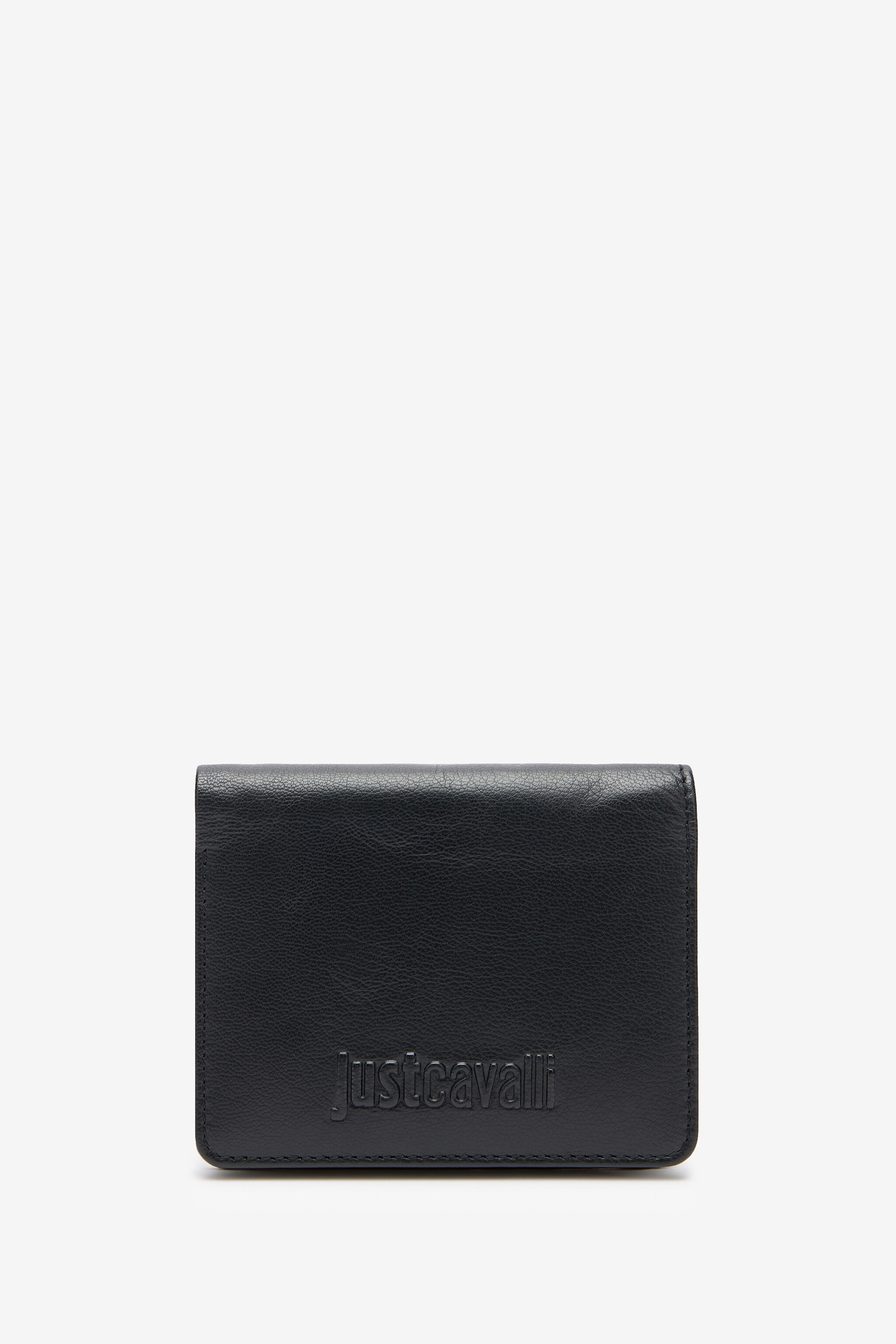 Black Leather Bifold Wallet With Embossed Logo