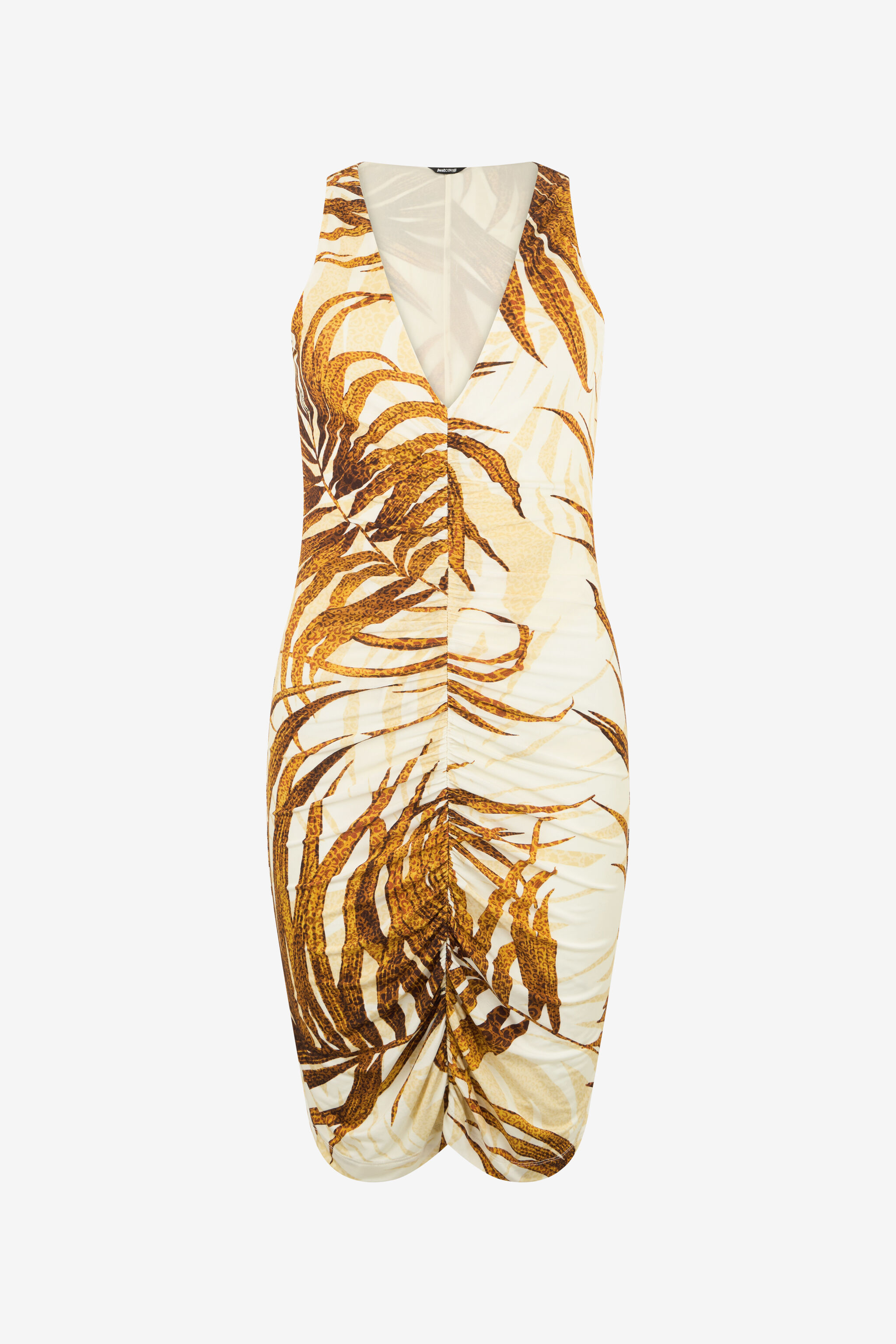 Golden Palm Print Mini Dress
