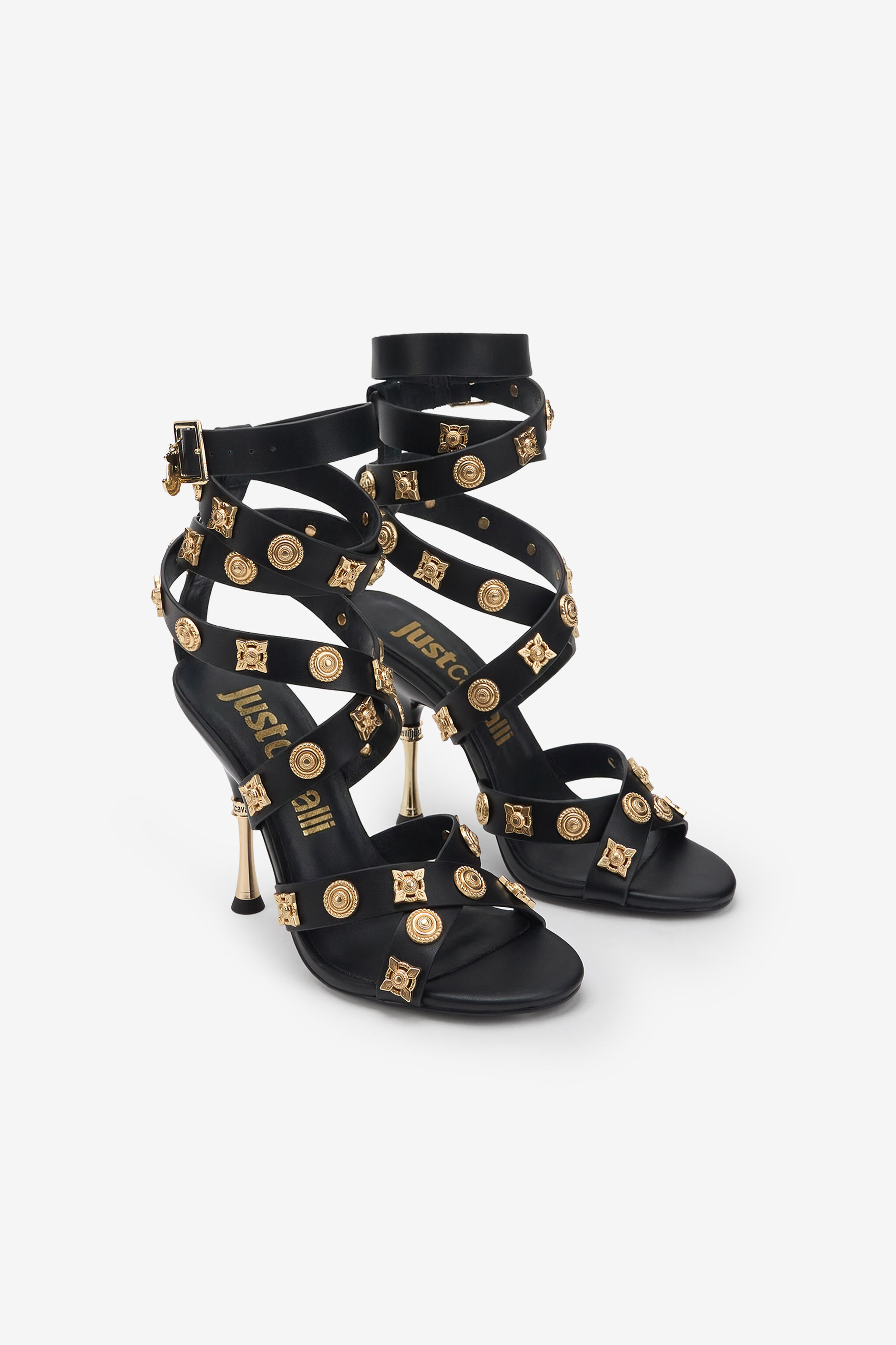 Black Strappy High-Heeled Sandal