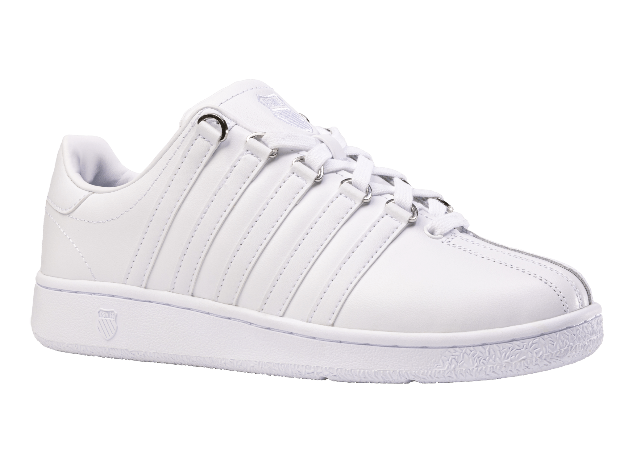 Three-quarter view emphasizing the toe and stripe lines