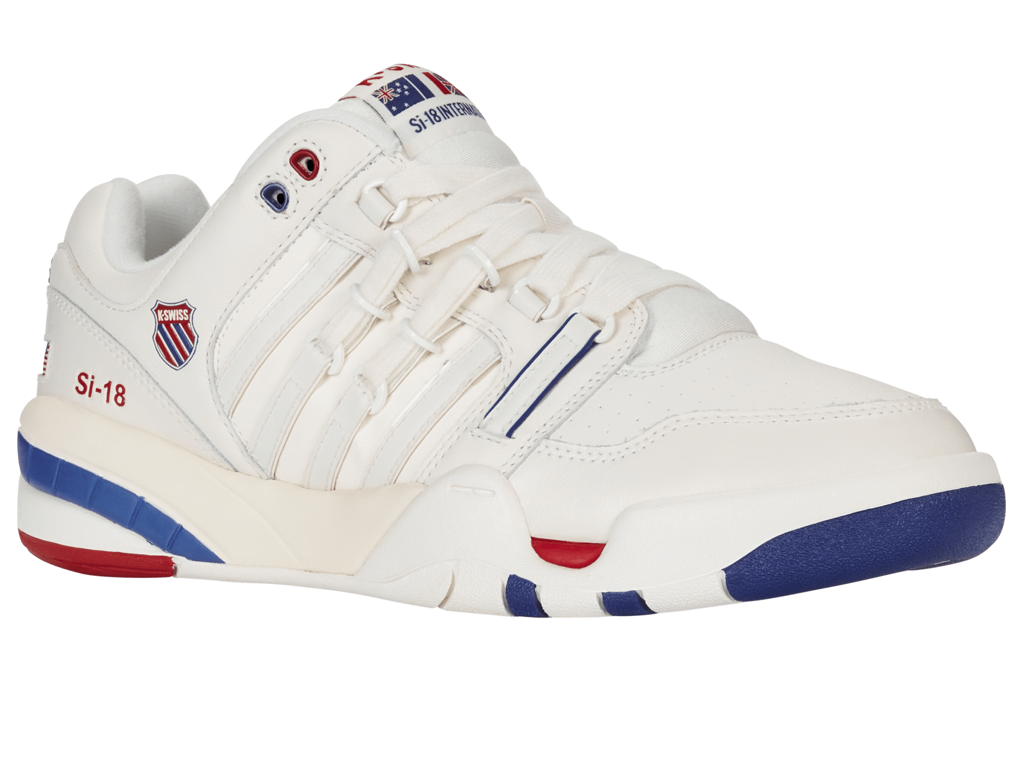 Three-quarter view emphasizing the toe and stripe lines