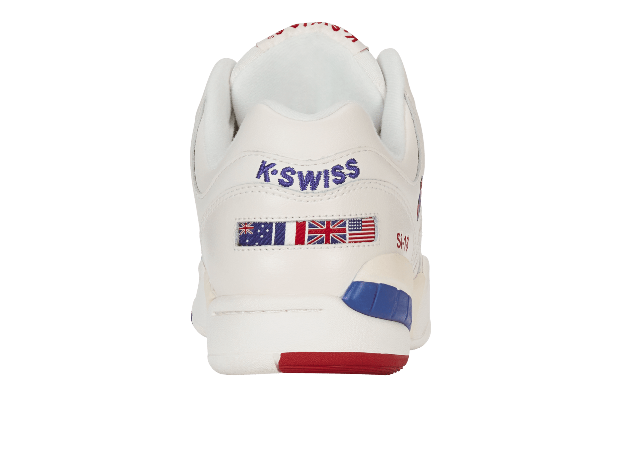 Heel view showing the rear branding and counter