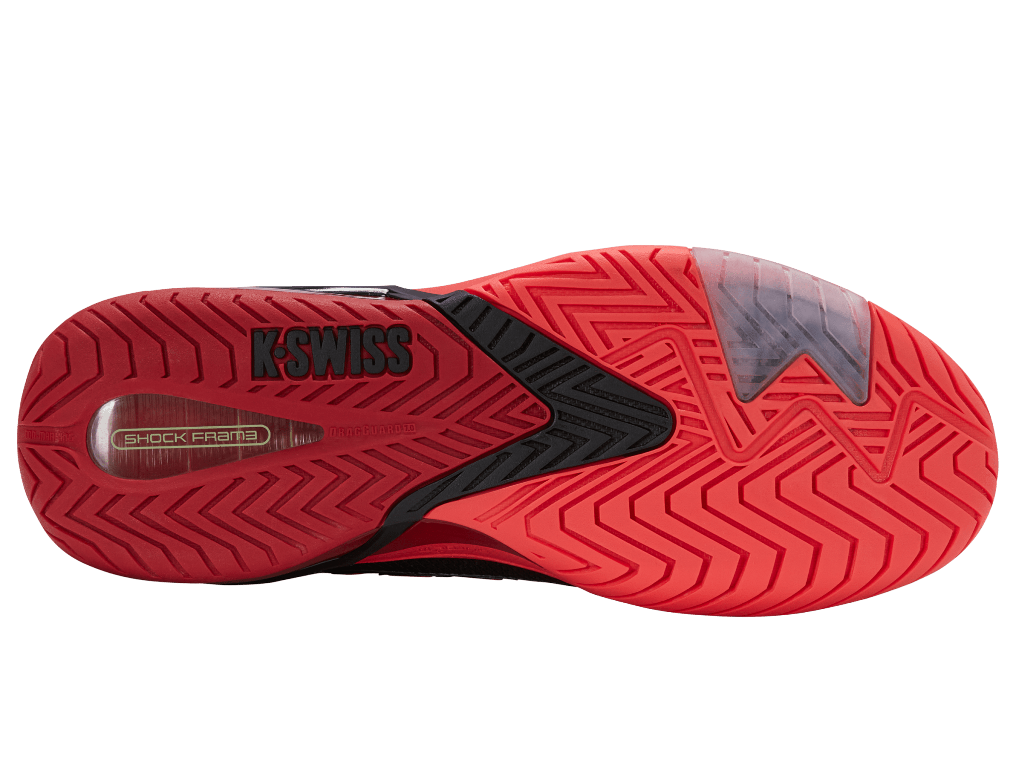 Outsole view highlighting tread and court traction