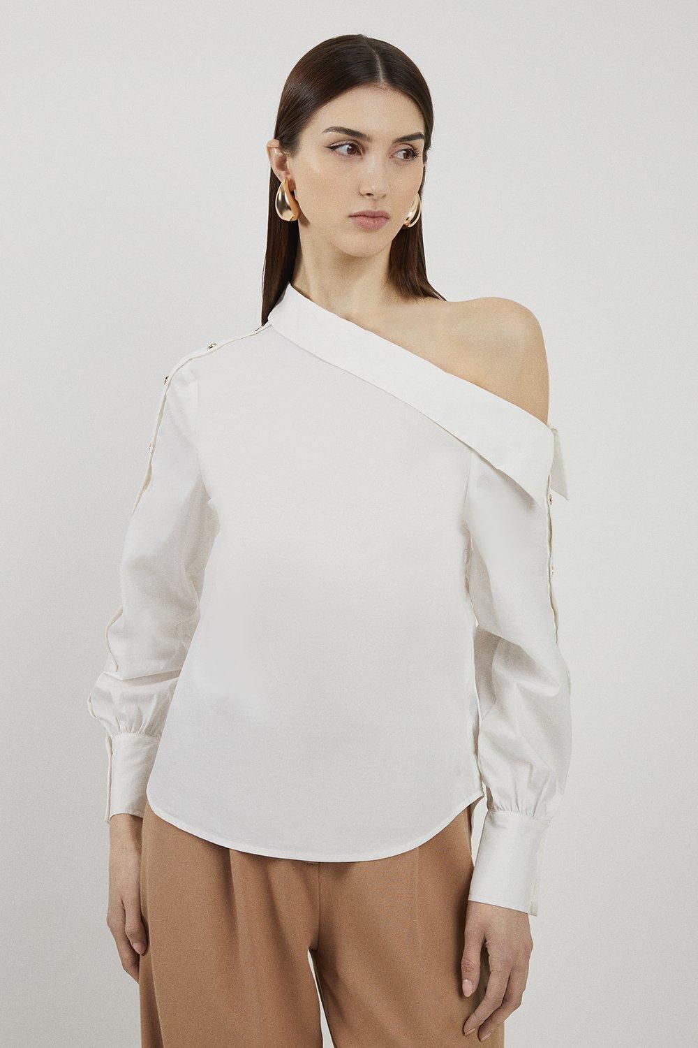 Three-quarter view of the asymmetric hem