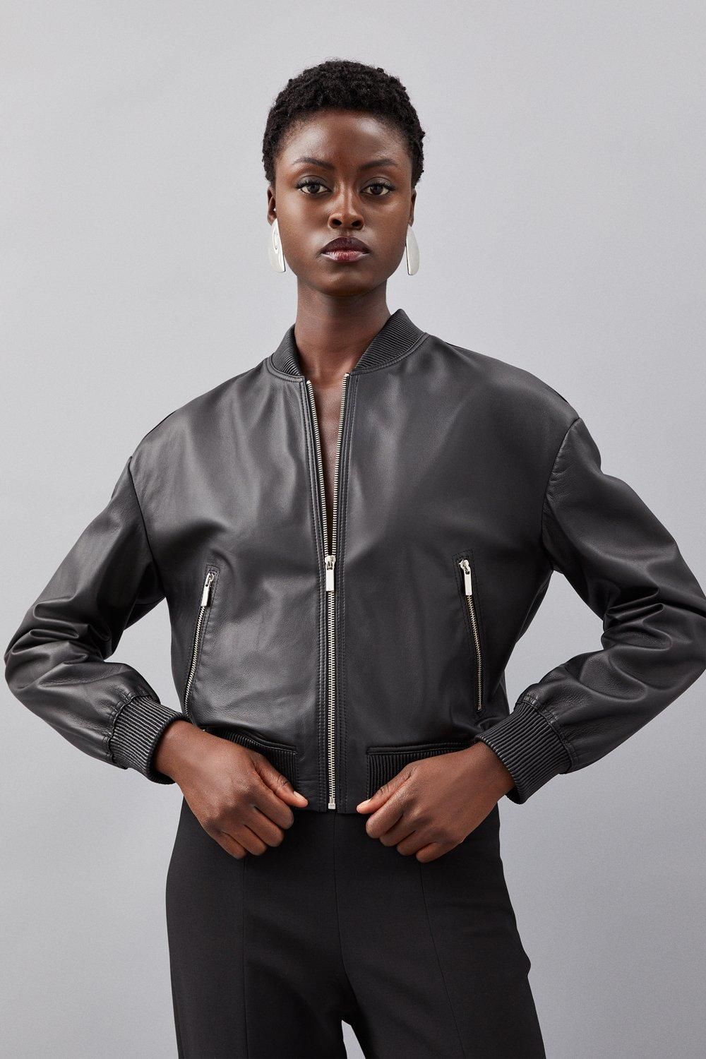 Leather Zip Through Bomber Jacket