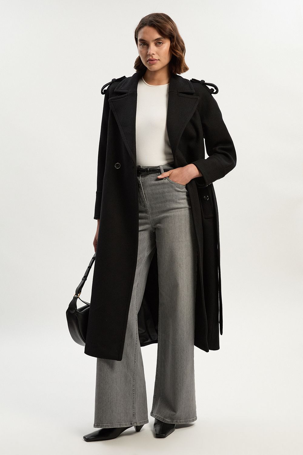 Wool Tailored Belted Midi Coat