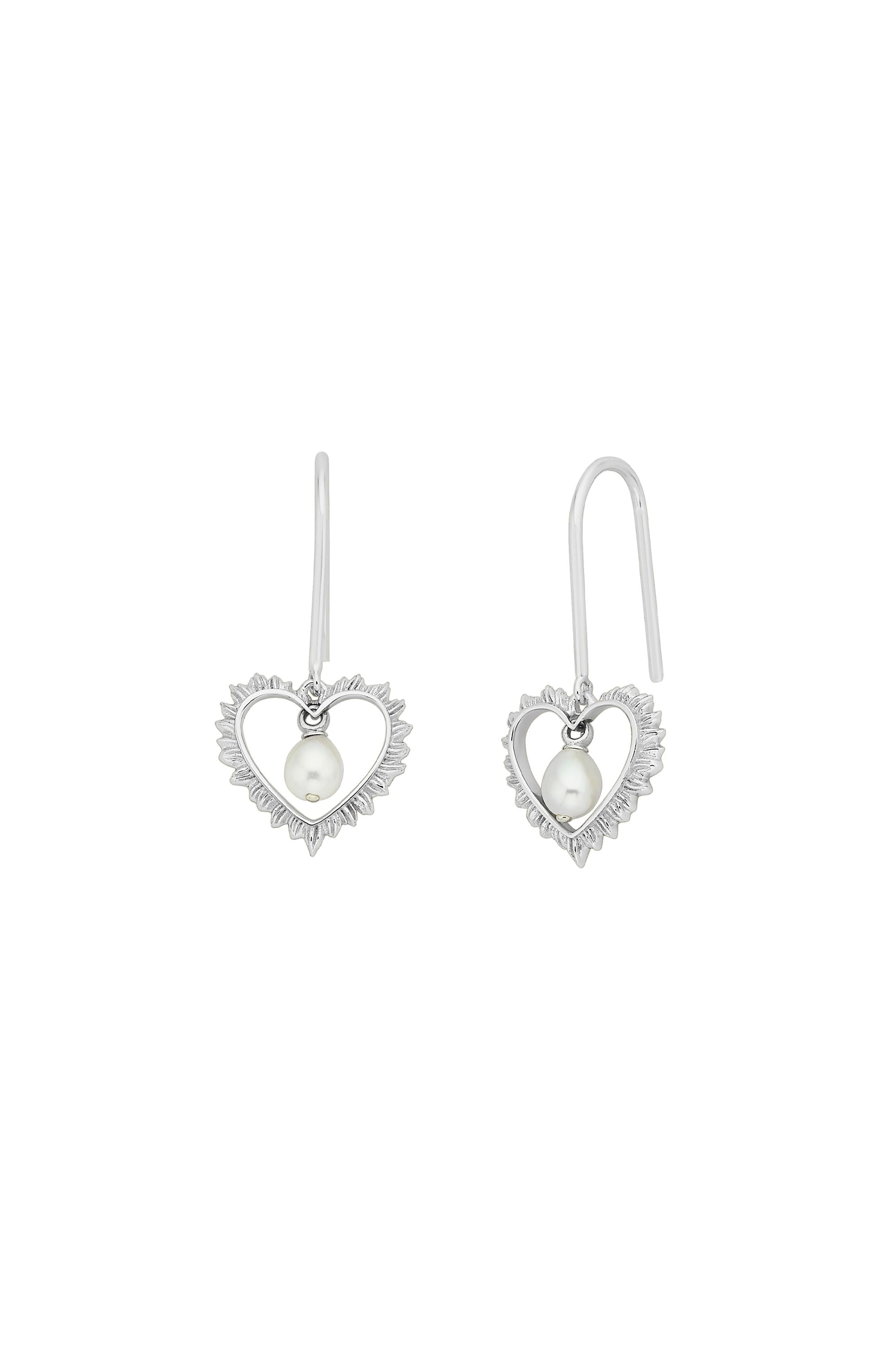 Silver earring pair with pearl drop