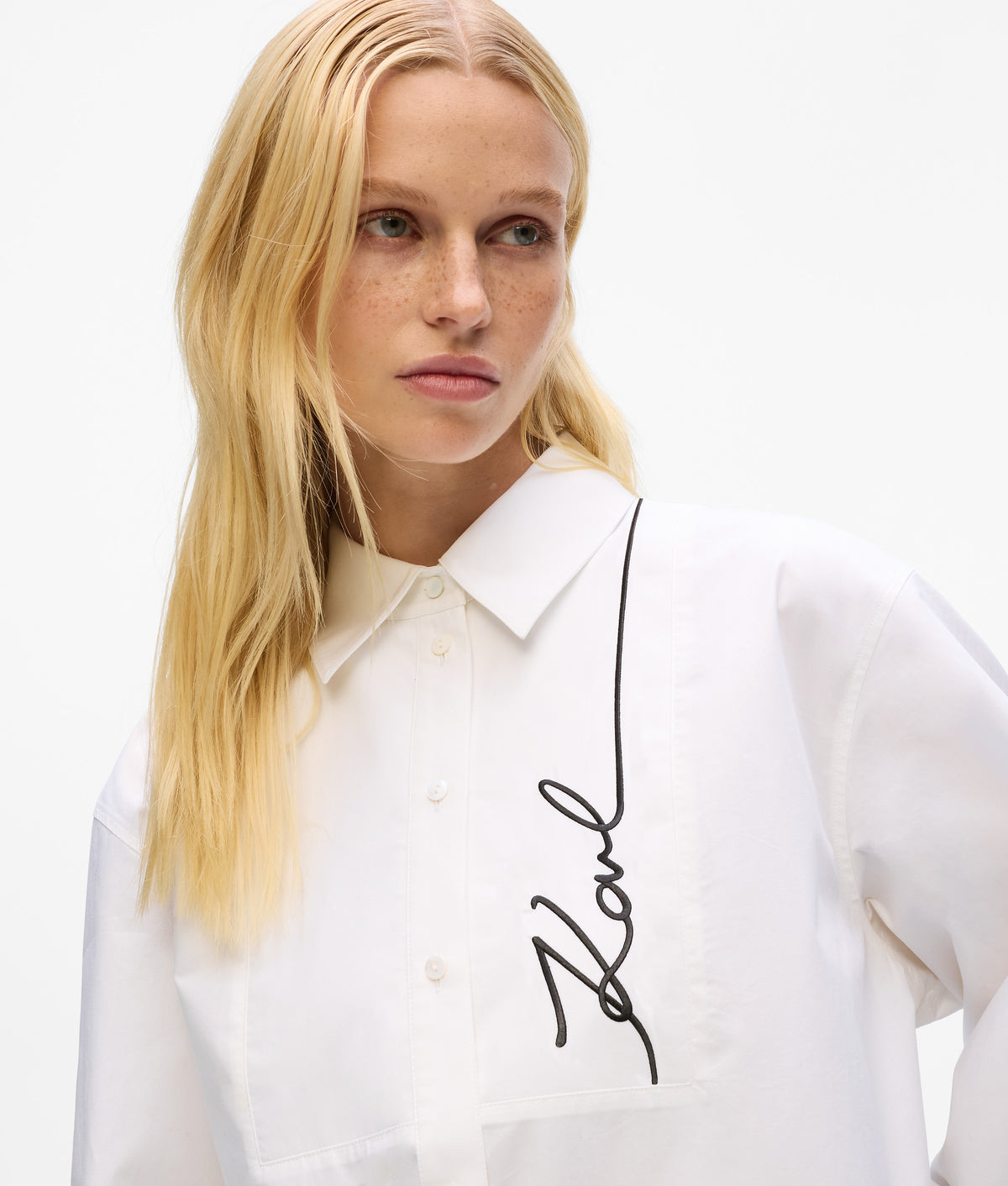 Close crop of the embroidered Signature script