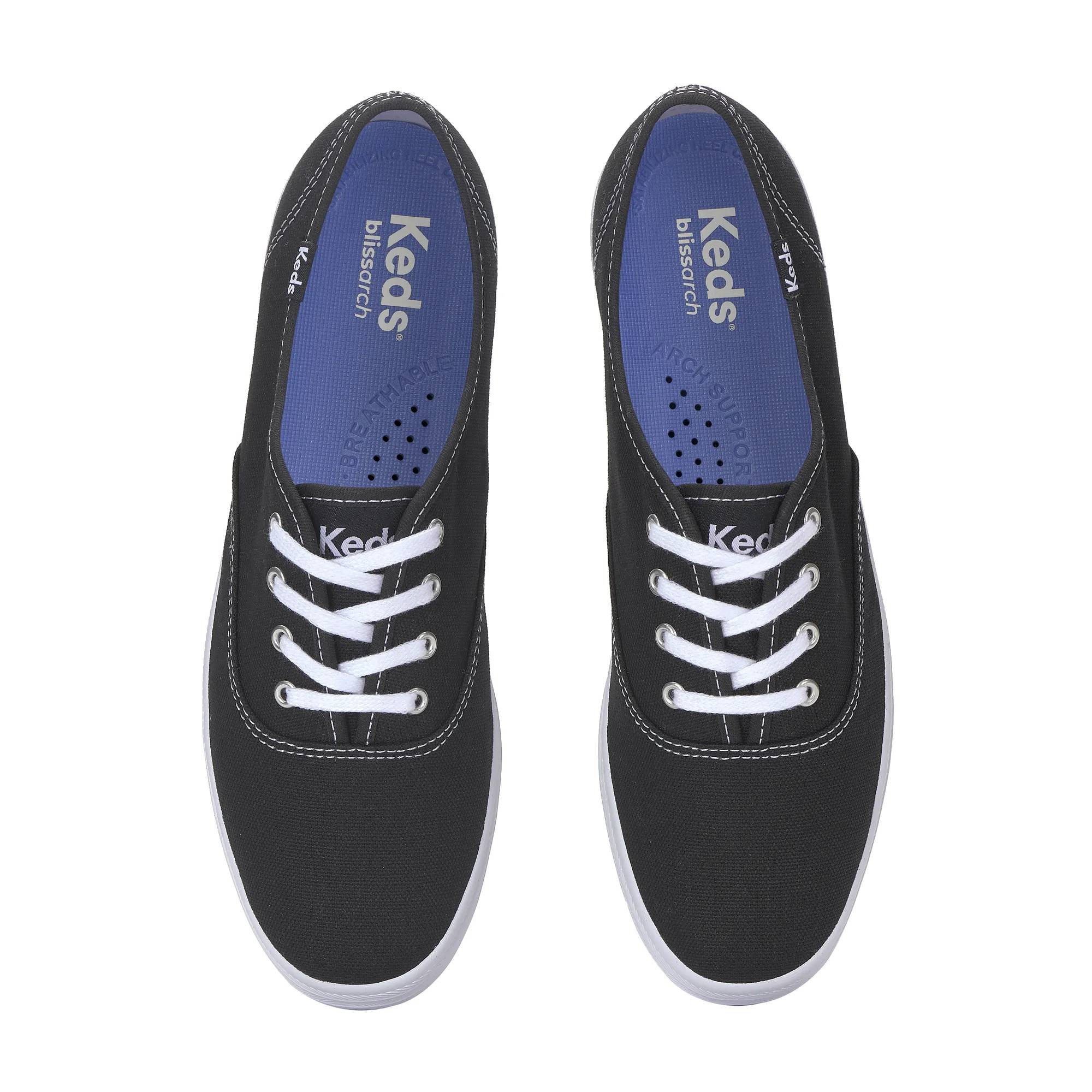 Top view of the lace-up opening and slim vamp