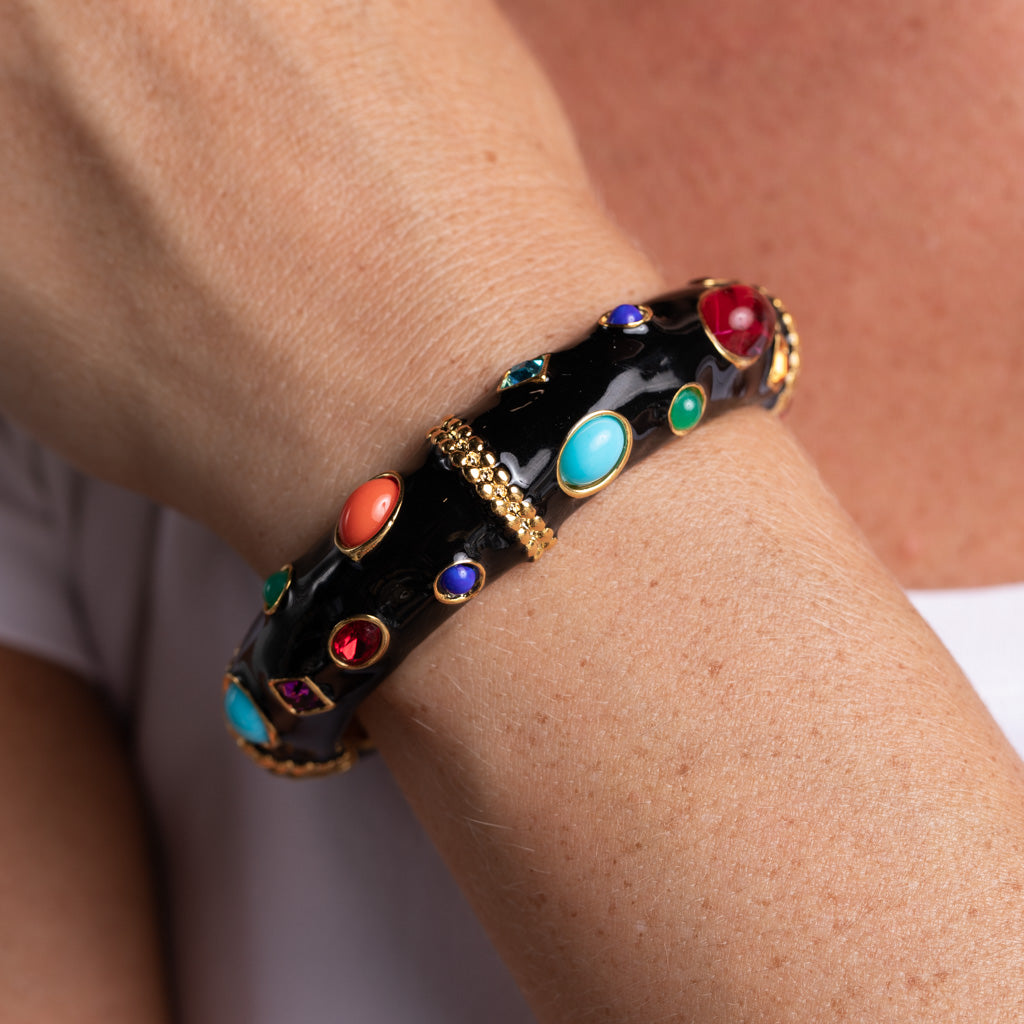 Closer angle on the bangle's multicolor stone layout