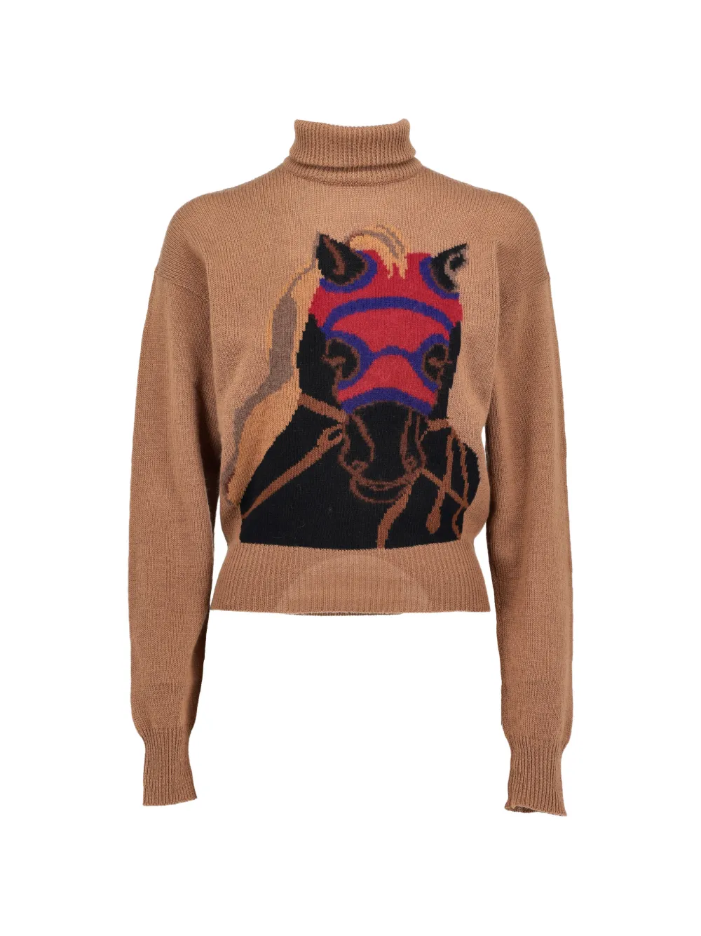 Horse-intarsia roll-neck sweater
