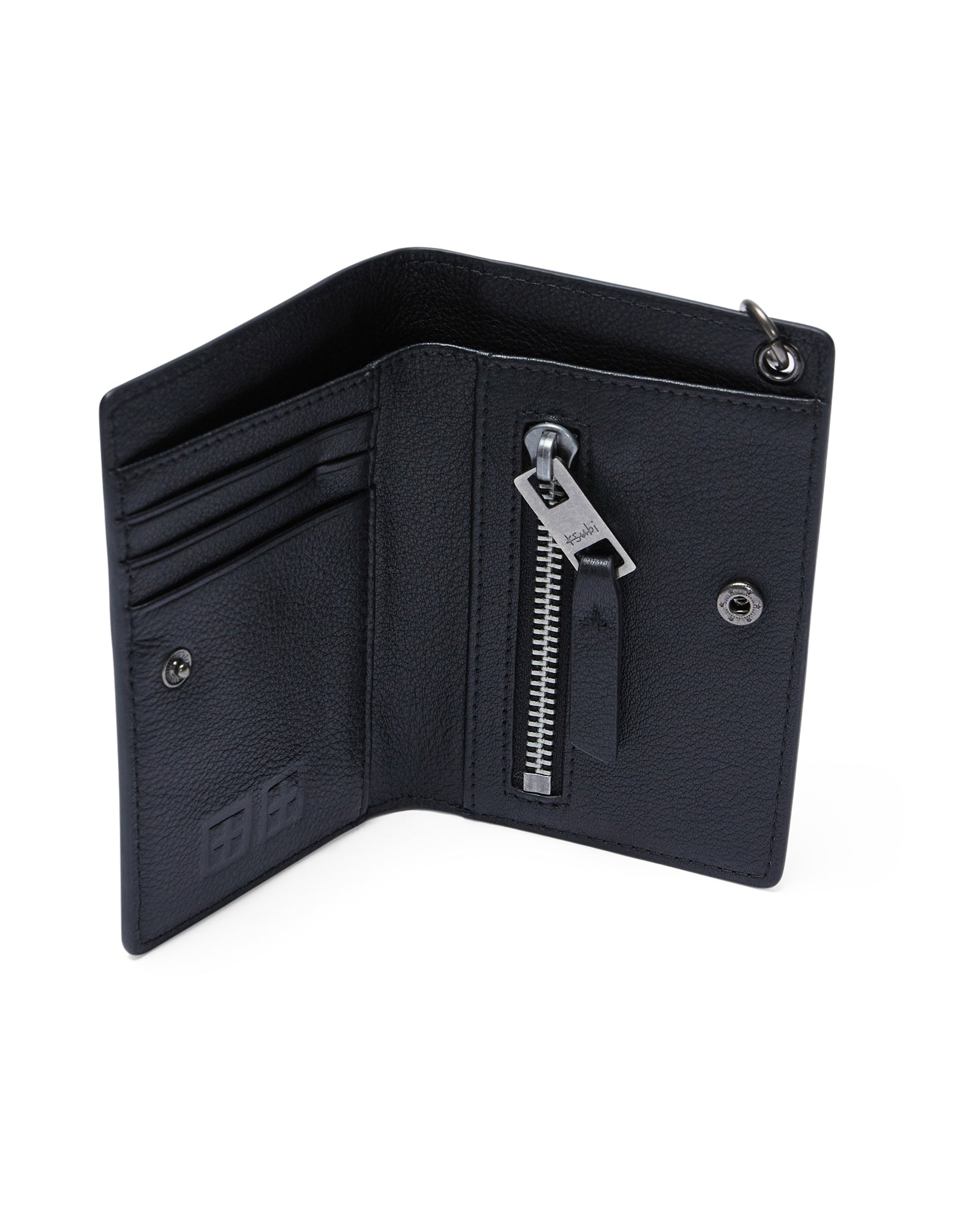 Interior open view with card sleeves and coin pocket