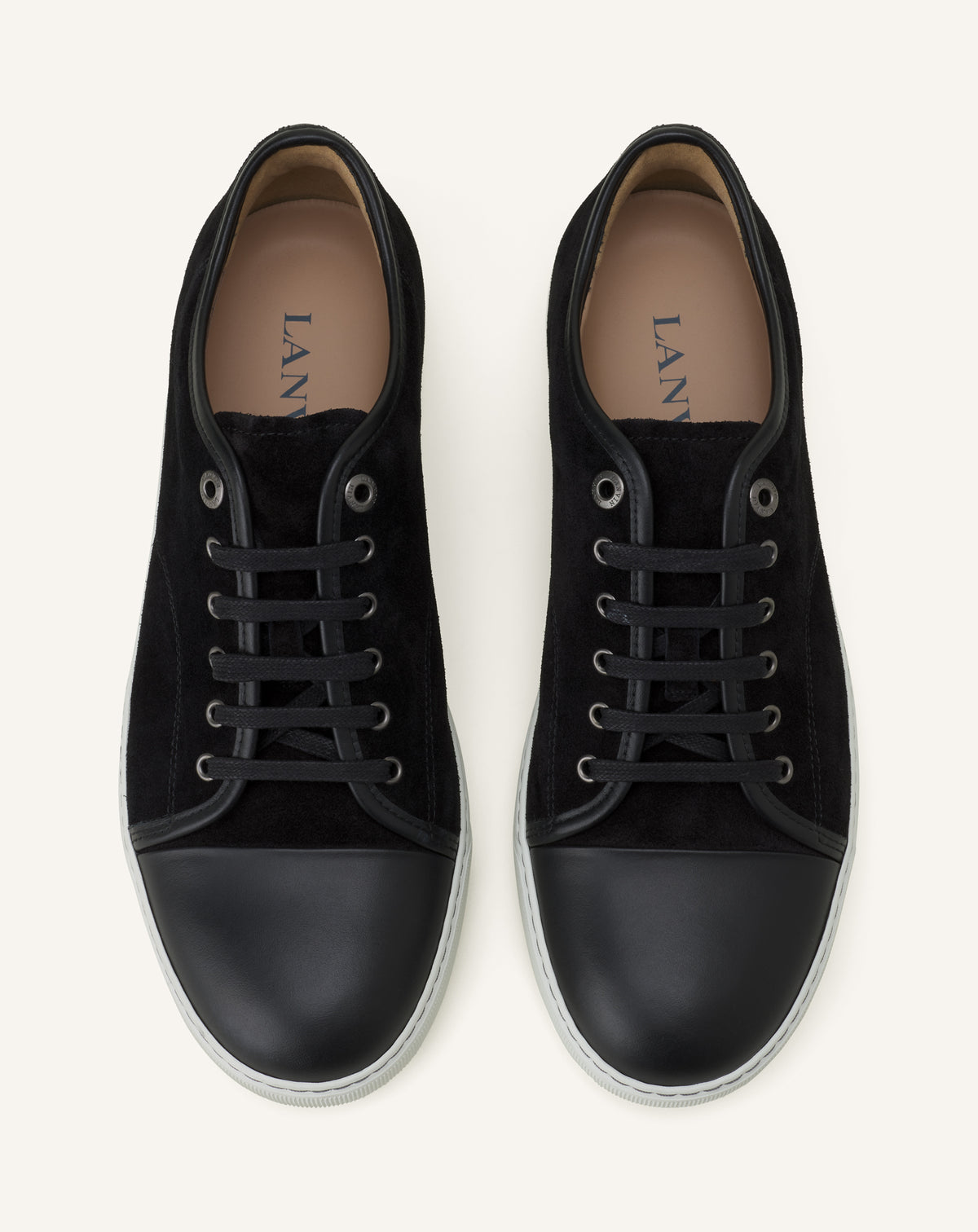 Top-down — the patent toe cap and LANVIN insole