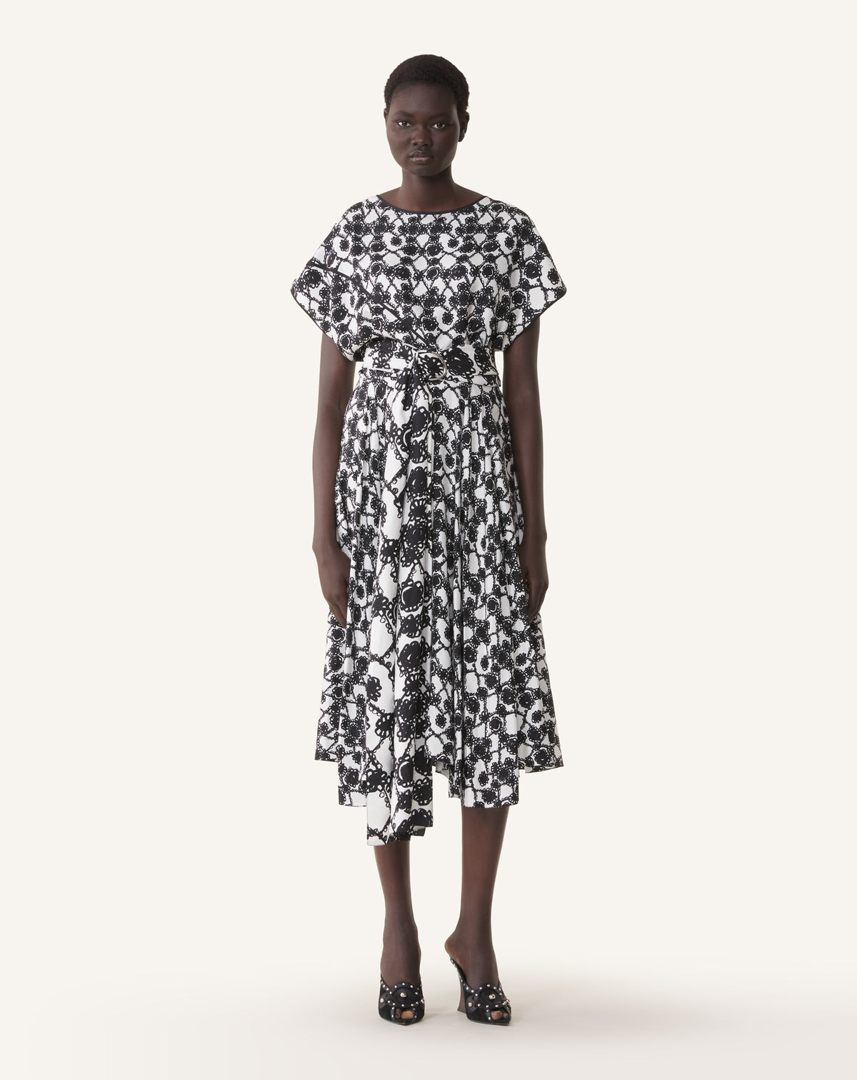 Printed Silk Draped Dress