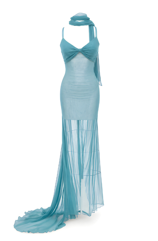 Gown with Neck Tie Detail