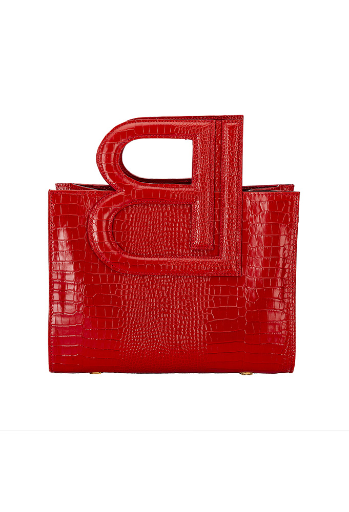 Alternate angle of Red LB BAG Midi Stampa Cocco