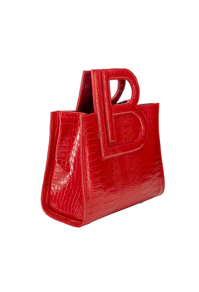 Detail close-up of Red LB BAG Midi Stampa Cocco