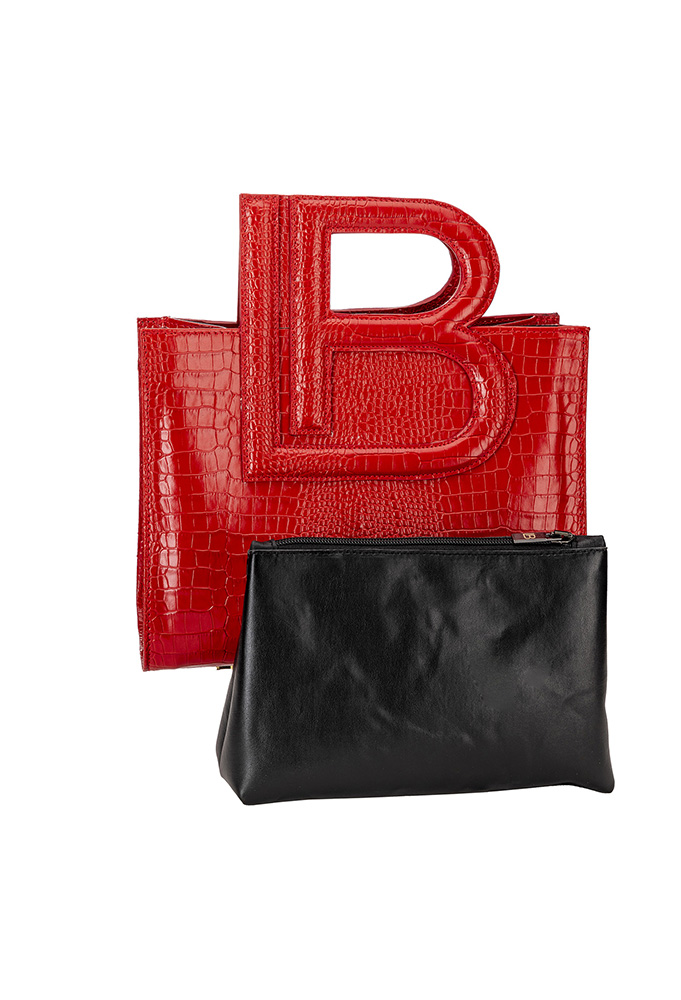 Back view of Red LB BAG Midi Stampa Cocco