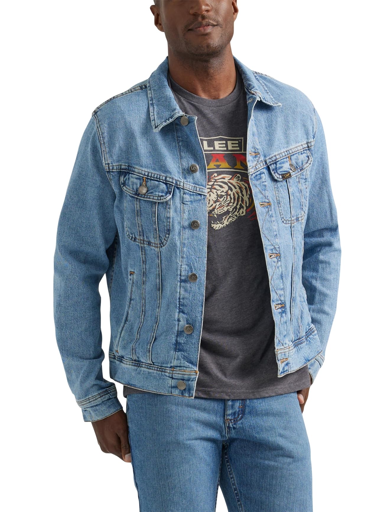 Menswear styling with the jacket layered open