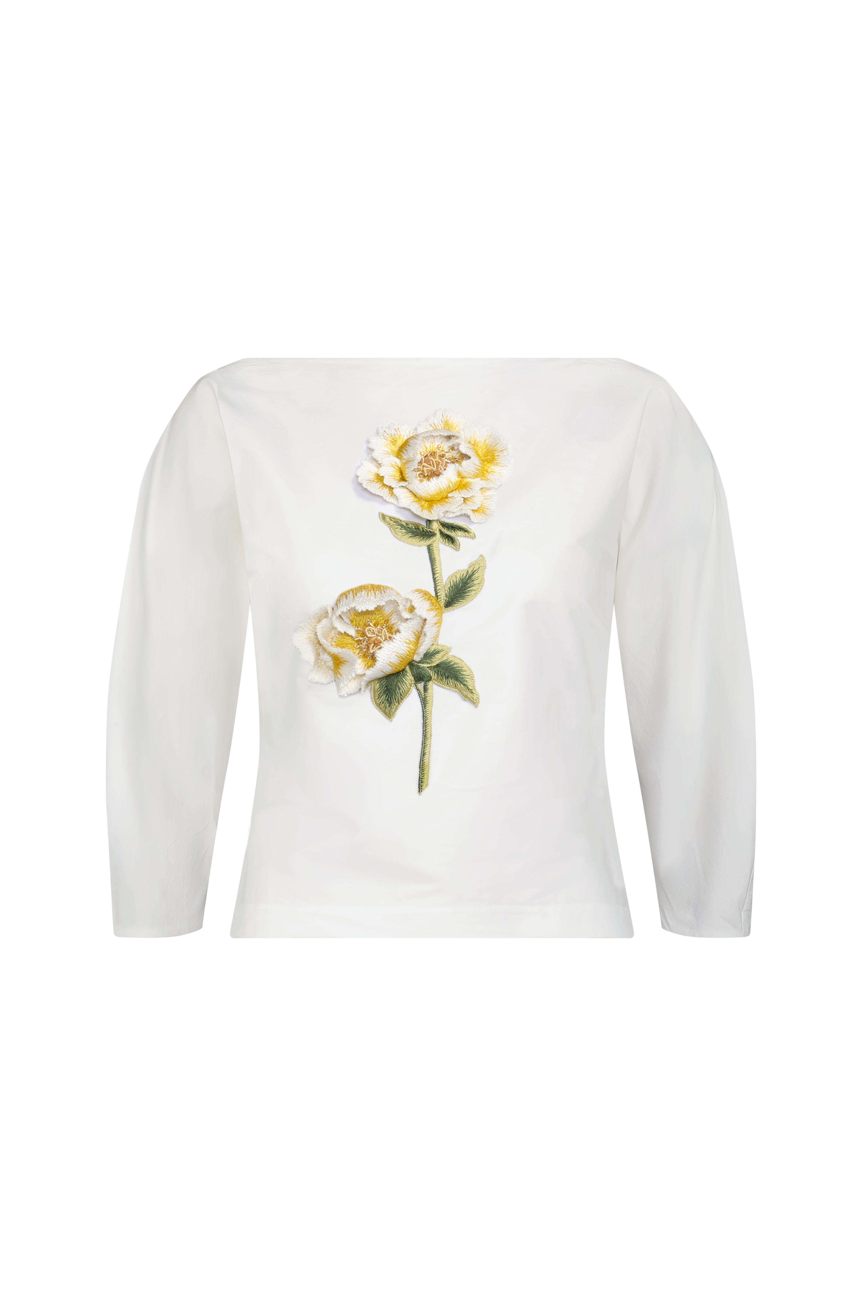 3D Peony Embroidered Cotton Poplin Top