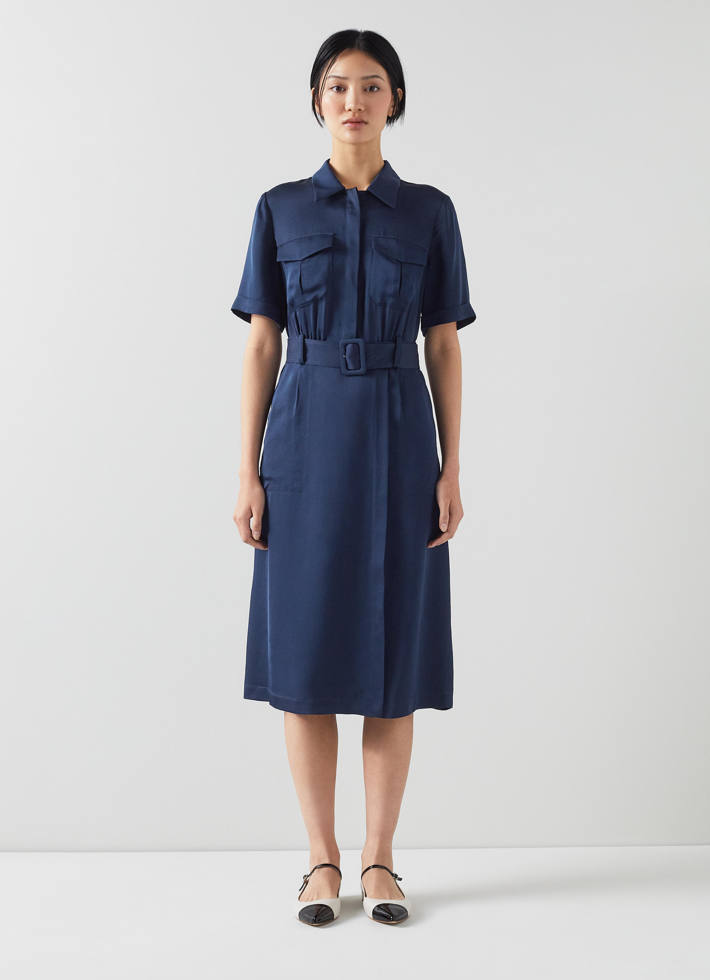 Luna Utility-Style Shirt Dress - Navy