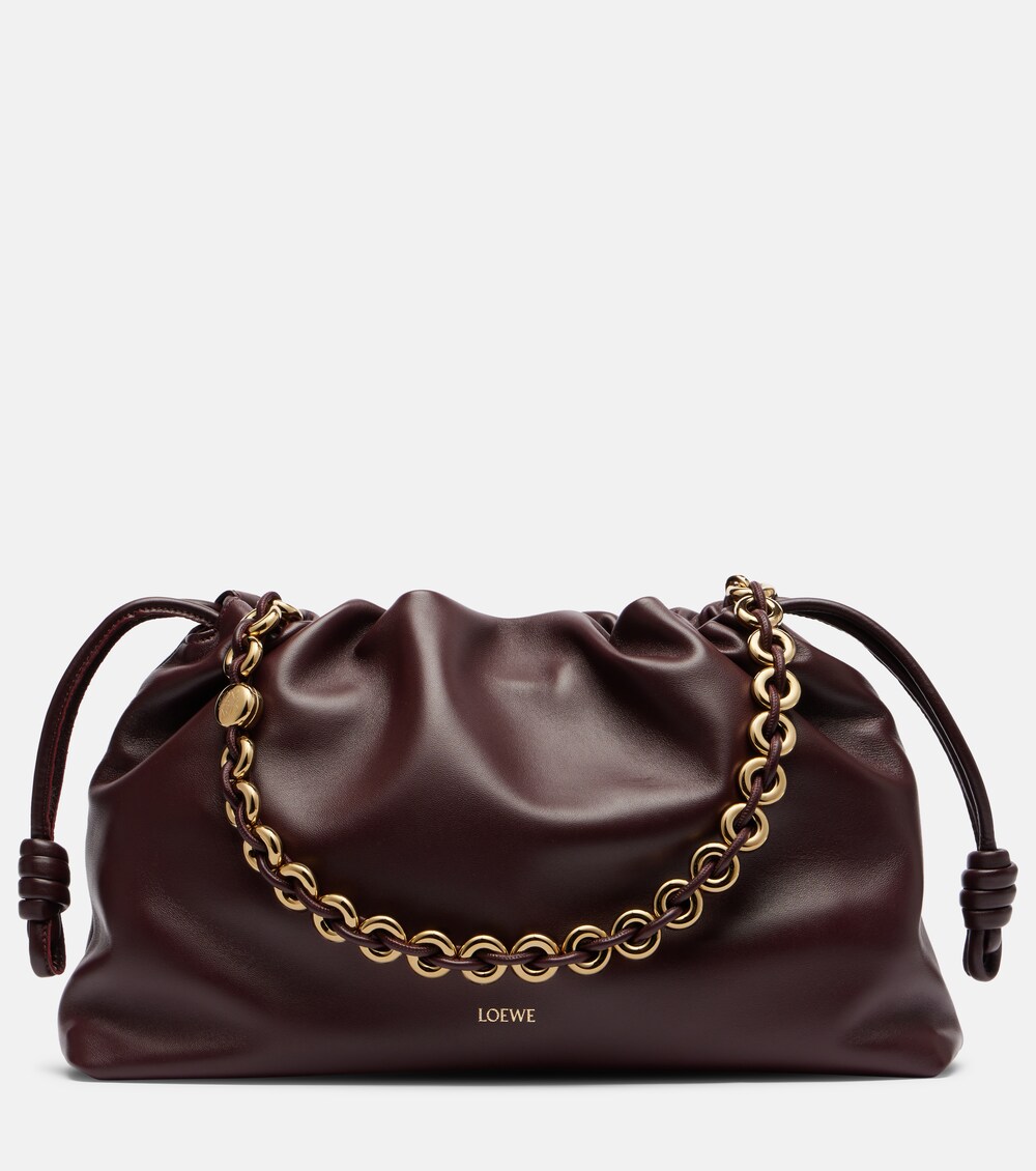 Flamenco Large in caramel leather showing the gathered silhouette