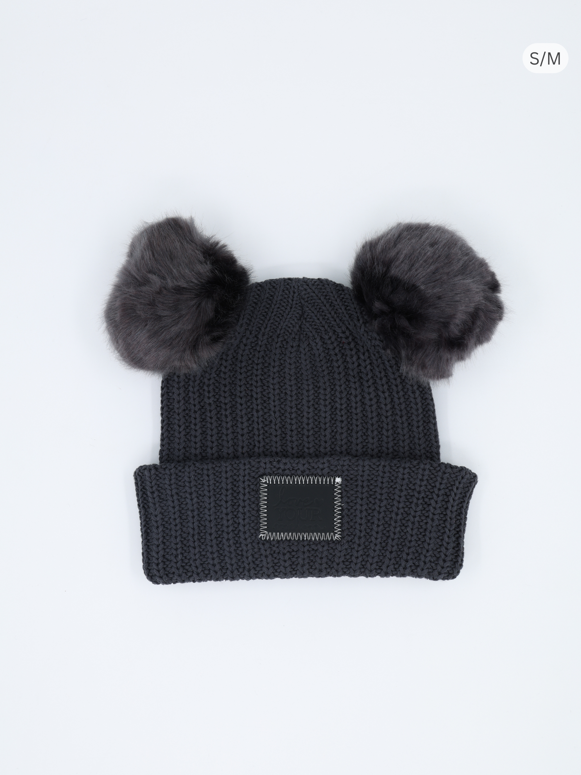 Classic Monochrome Dark Charcoal Double Pom Beanie