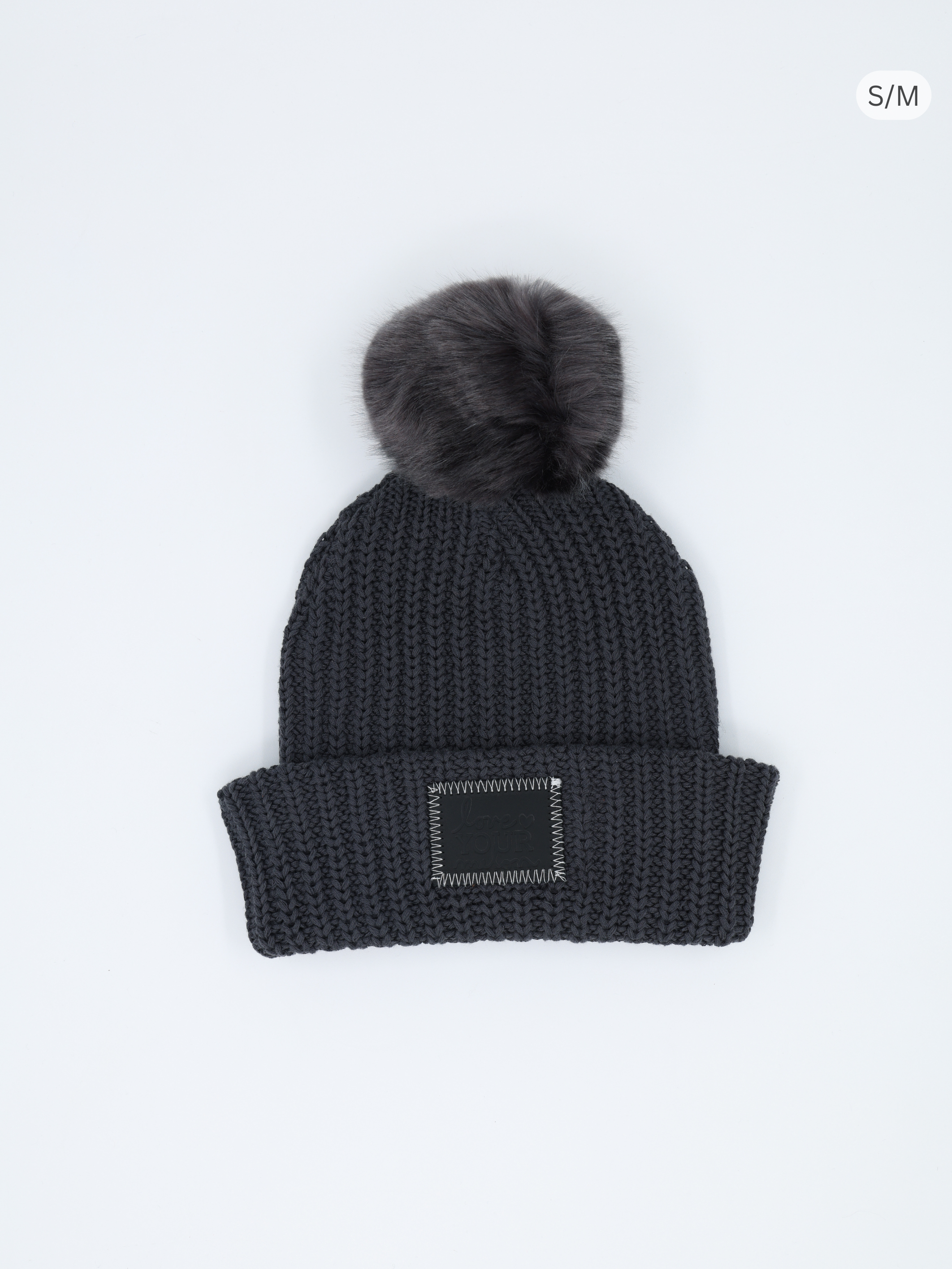 Classic Monochrome Dark Charcoal Pom Beanie