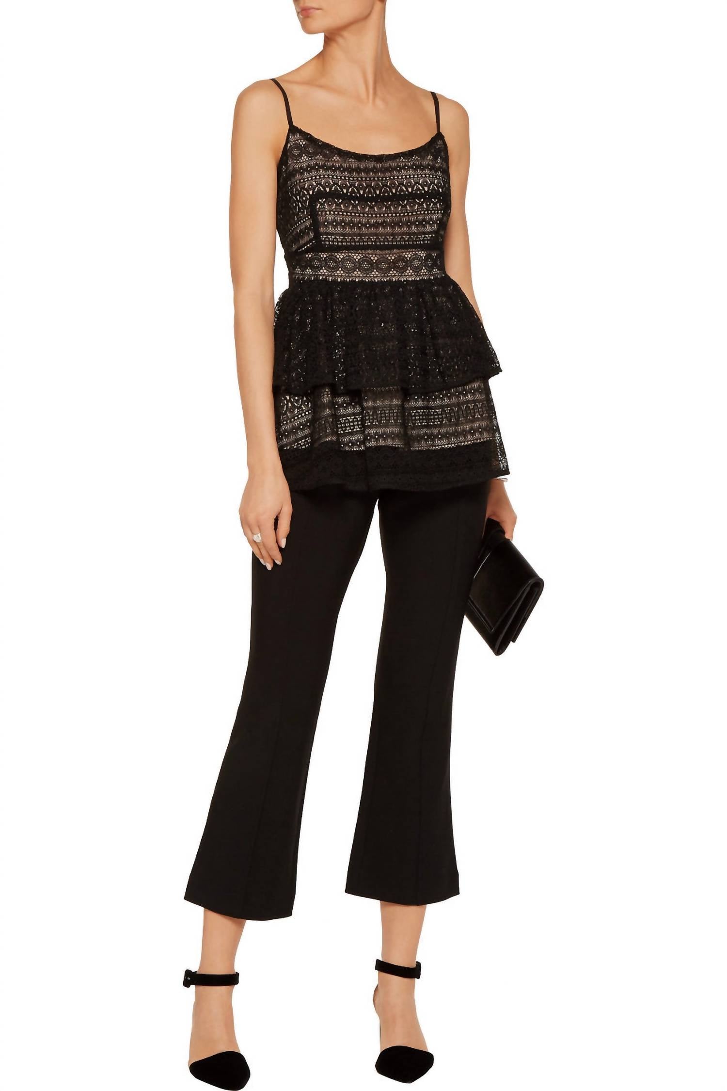 Belinda Peplum Lace Top In Black Nude