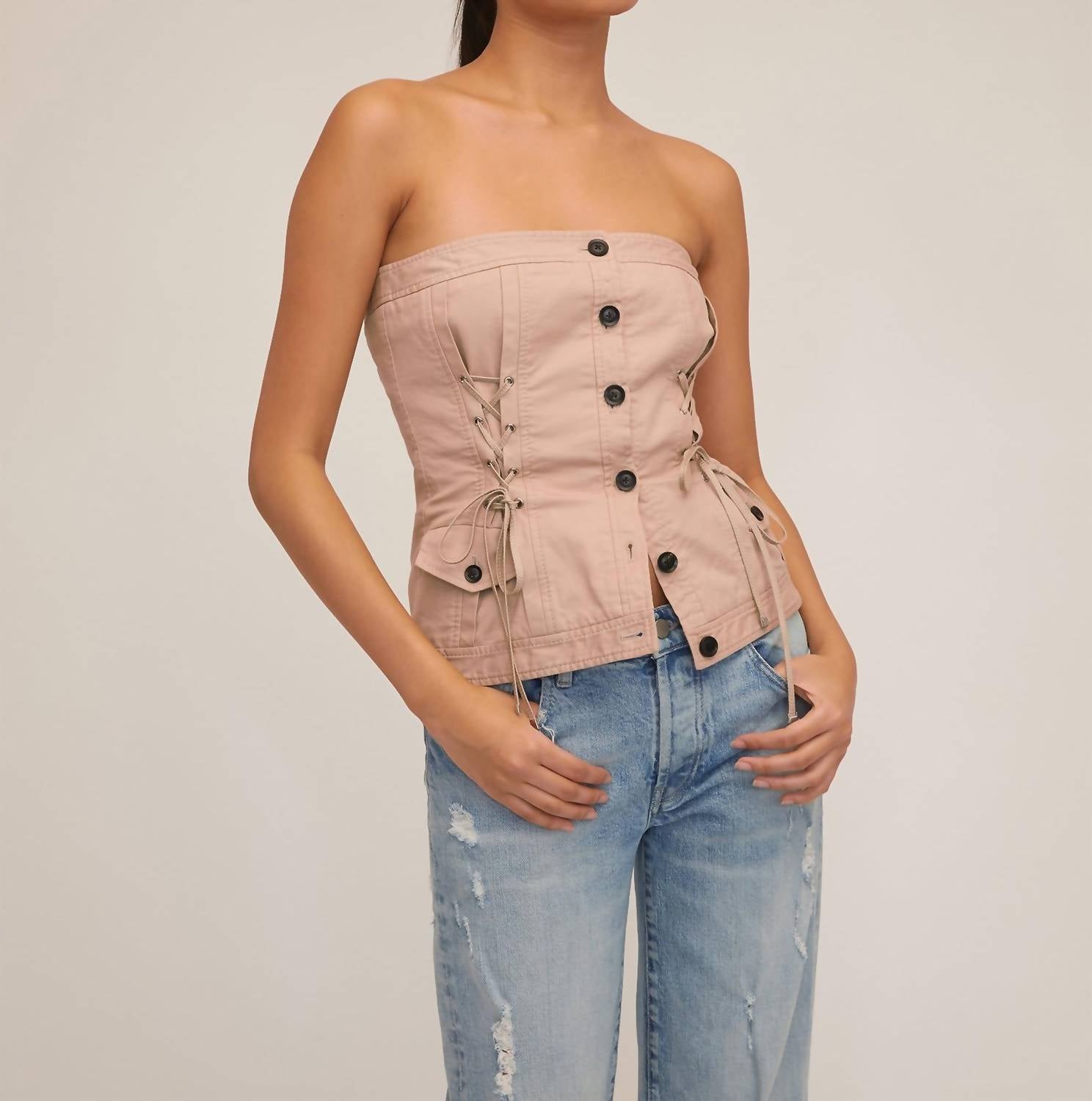 Oakley Canvas Lace Up Corset In Sandshell