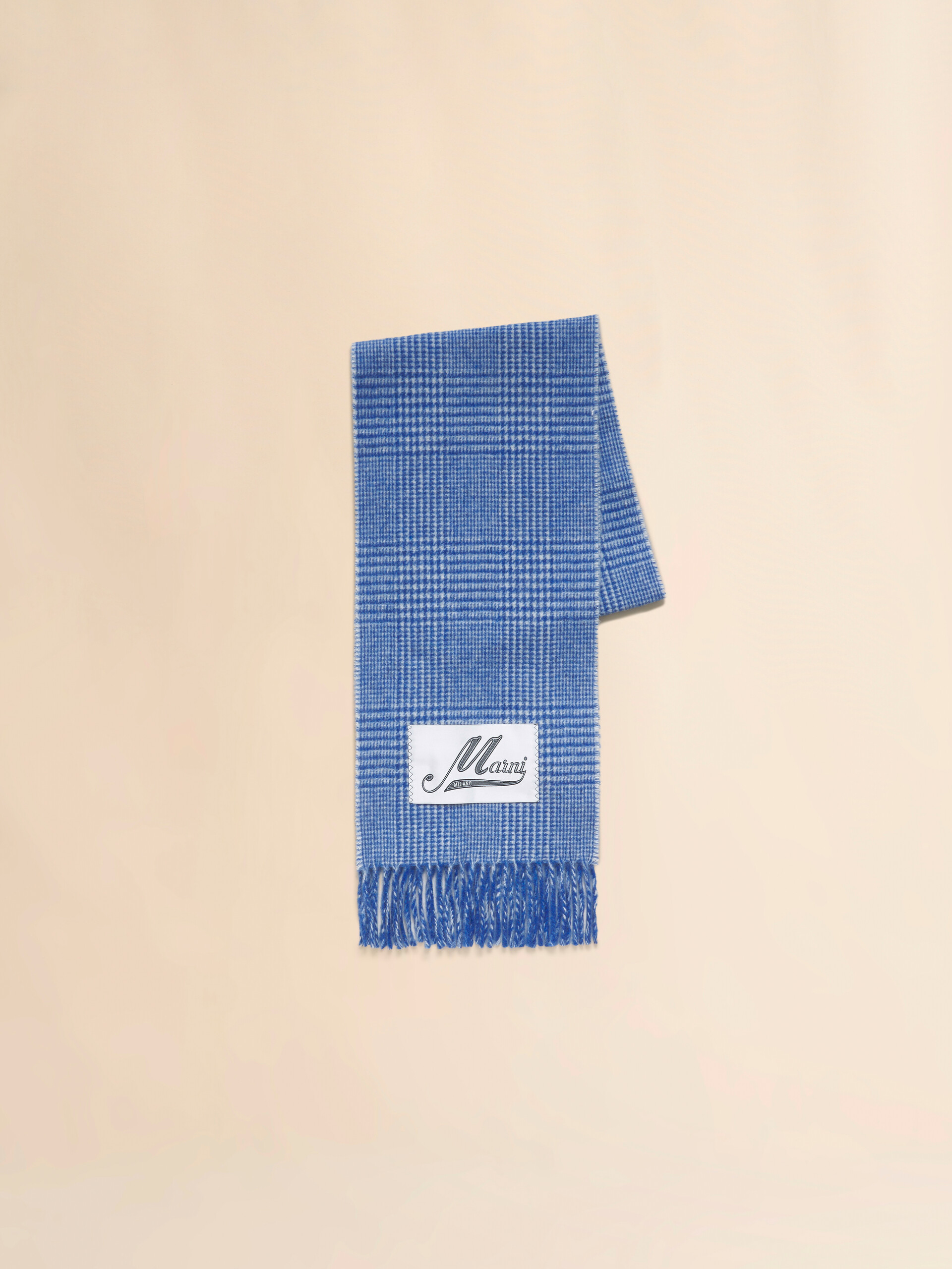 Light blue wool scarf with Prince of Wales check