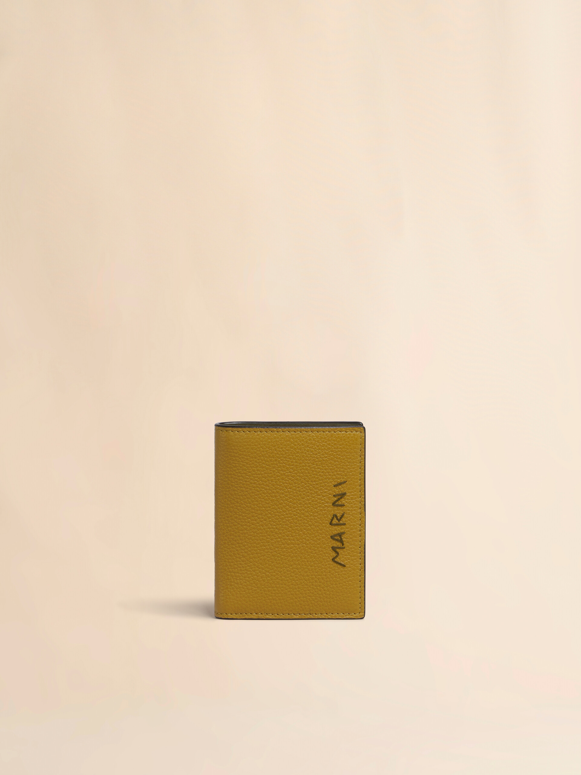 Mustard leather bifold wallet with Marni Mending embroidery