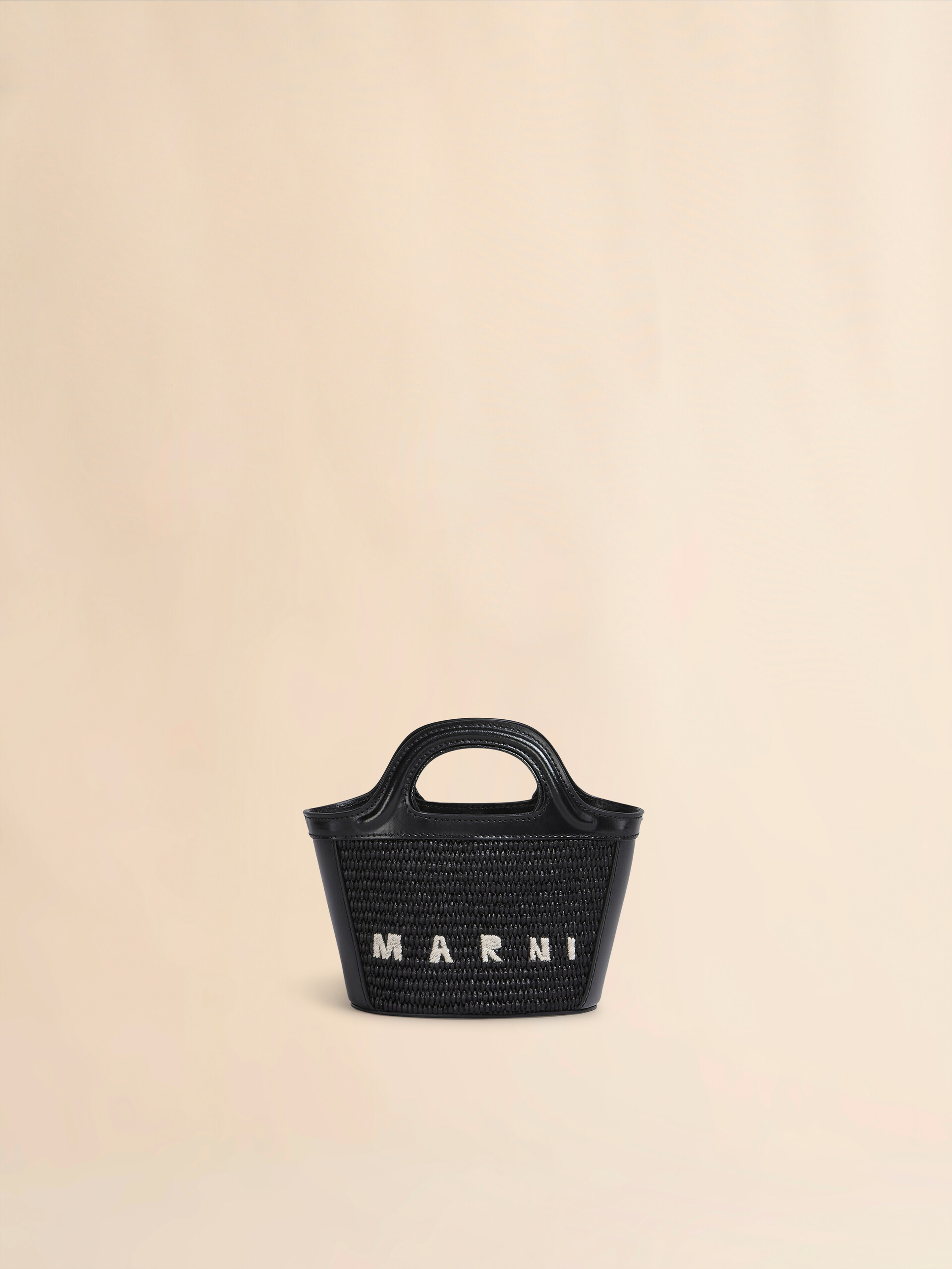 Tropicalia Micro Bag in black leather and raffia-effect fabric