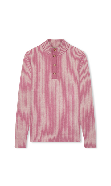 4-Button Mock Neck Sweater in Vanisé Stitch Cashmere and Wool