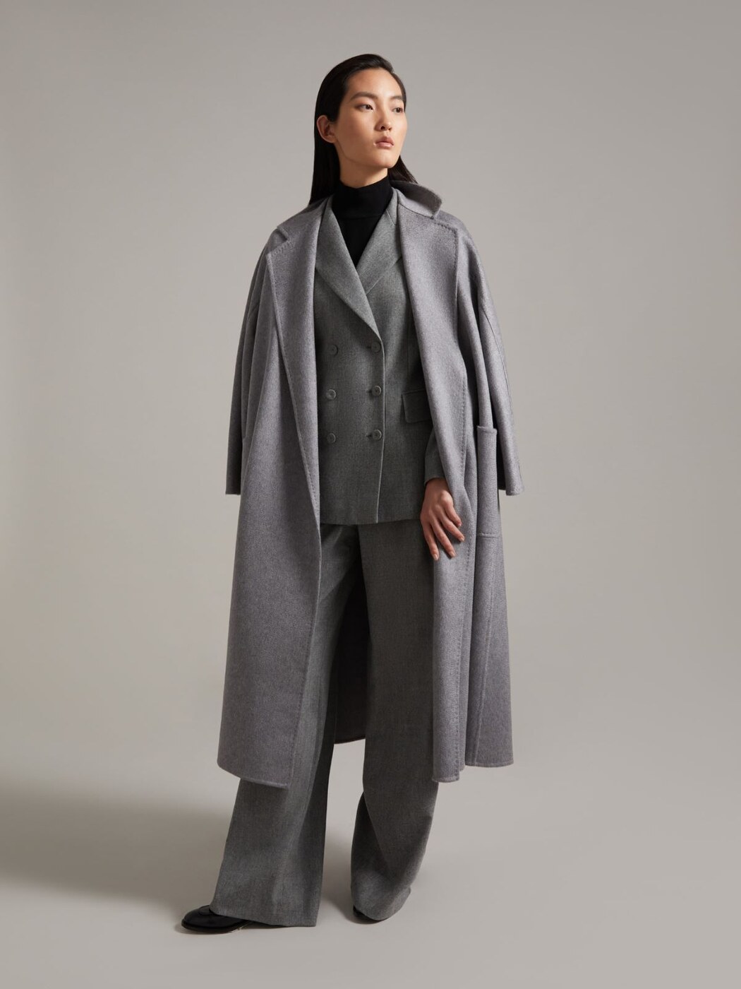 Grey layered coat look