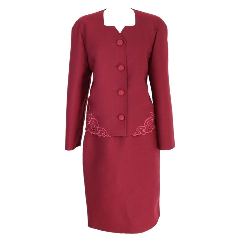 Burgundy Wool Elegant Skirt Suit