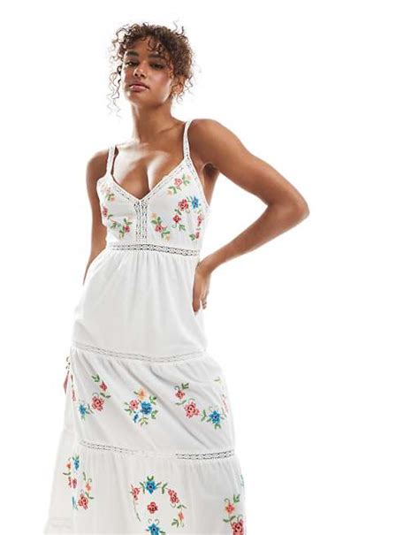 Embroidered Heritage maxi dress in white