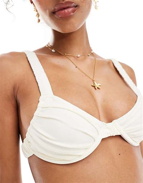 Mix and Match Ruched Cup Detail Bikini Top in Cream